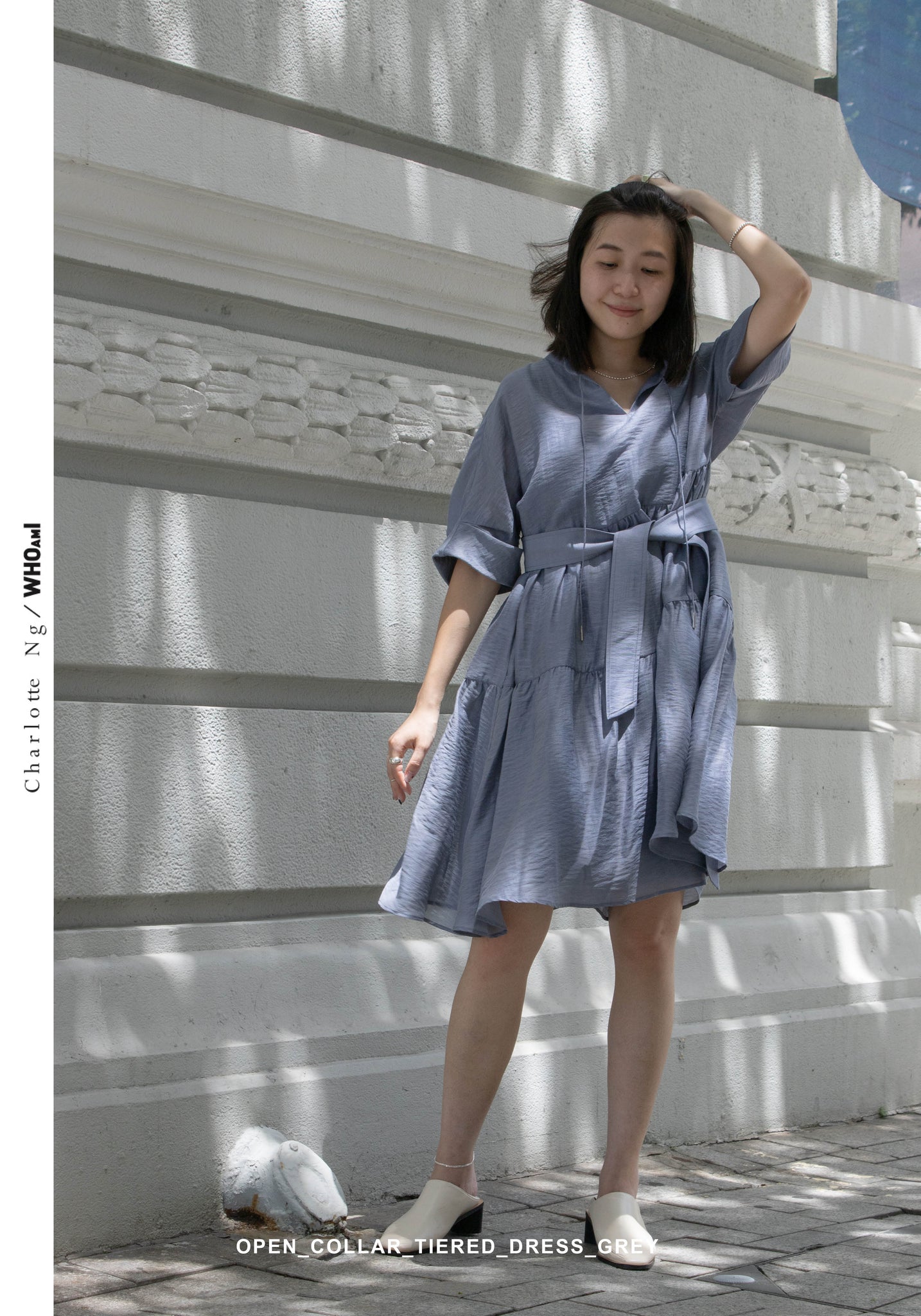 Open Collar Blossom Dress Grey - whoami