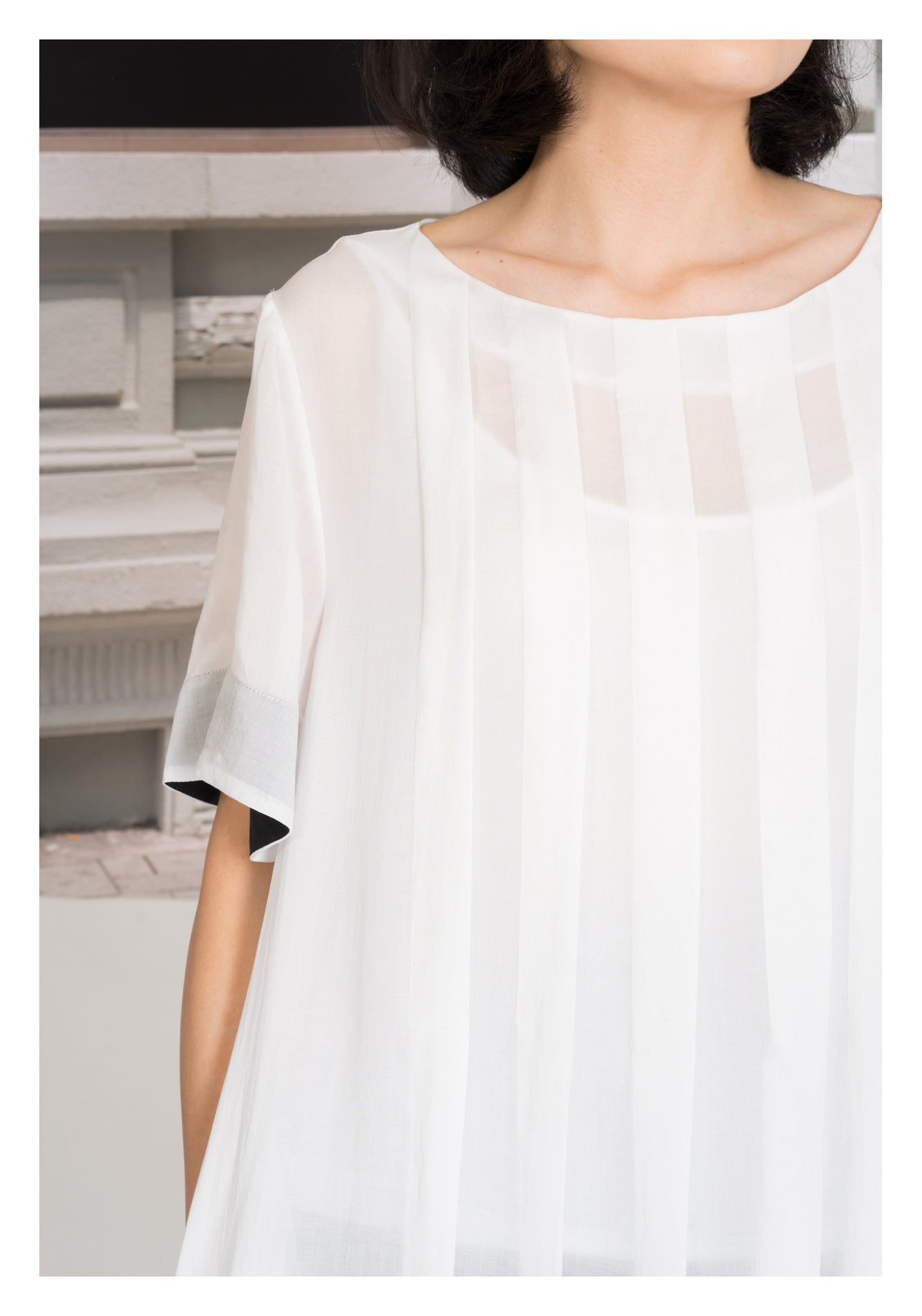 Pleats See Through Long Top White - whoami