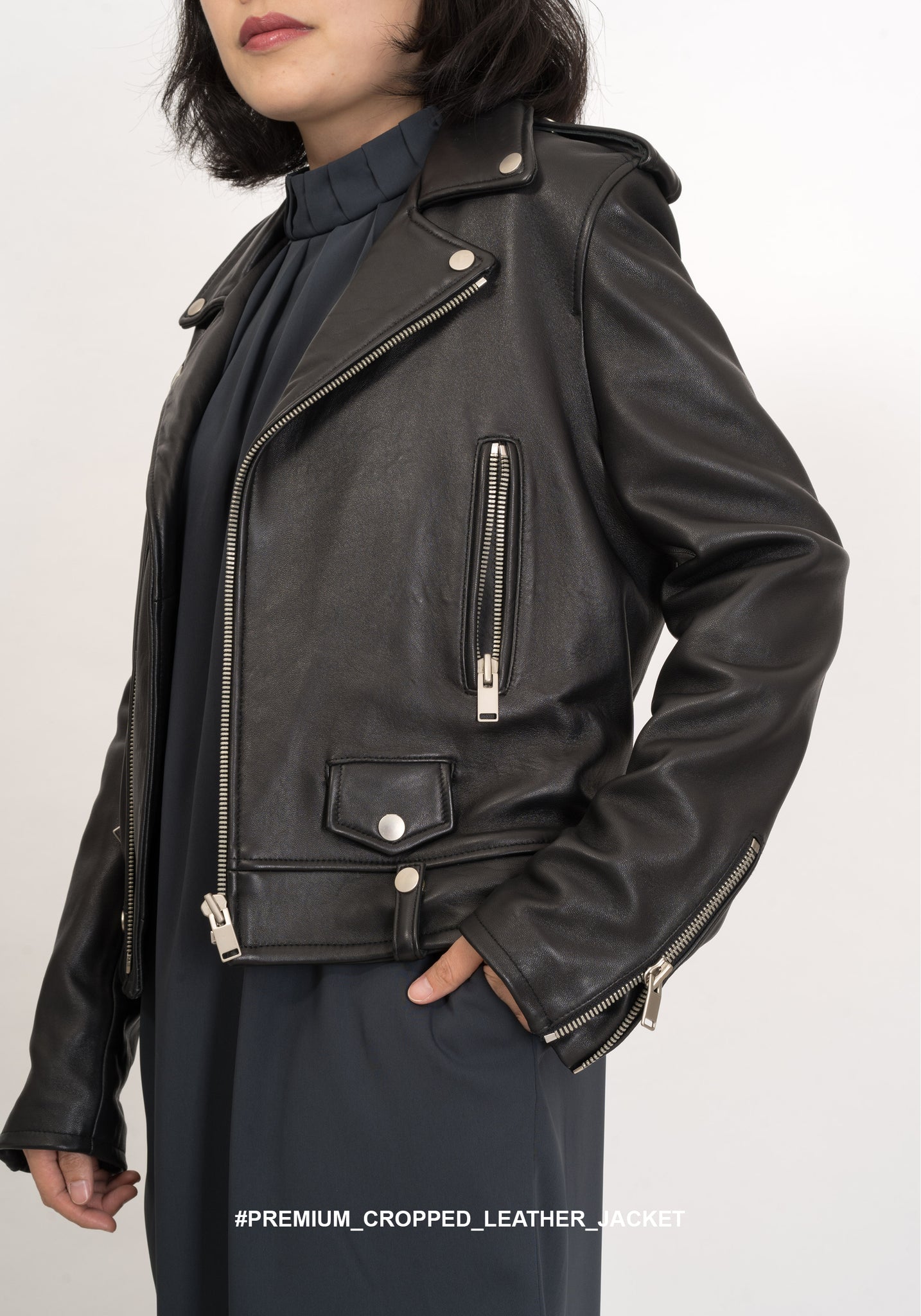 Premium Cropped Leather Jacket - whoami