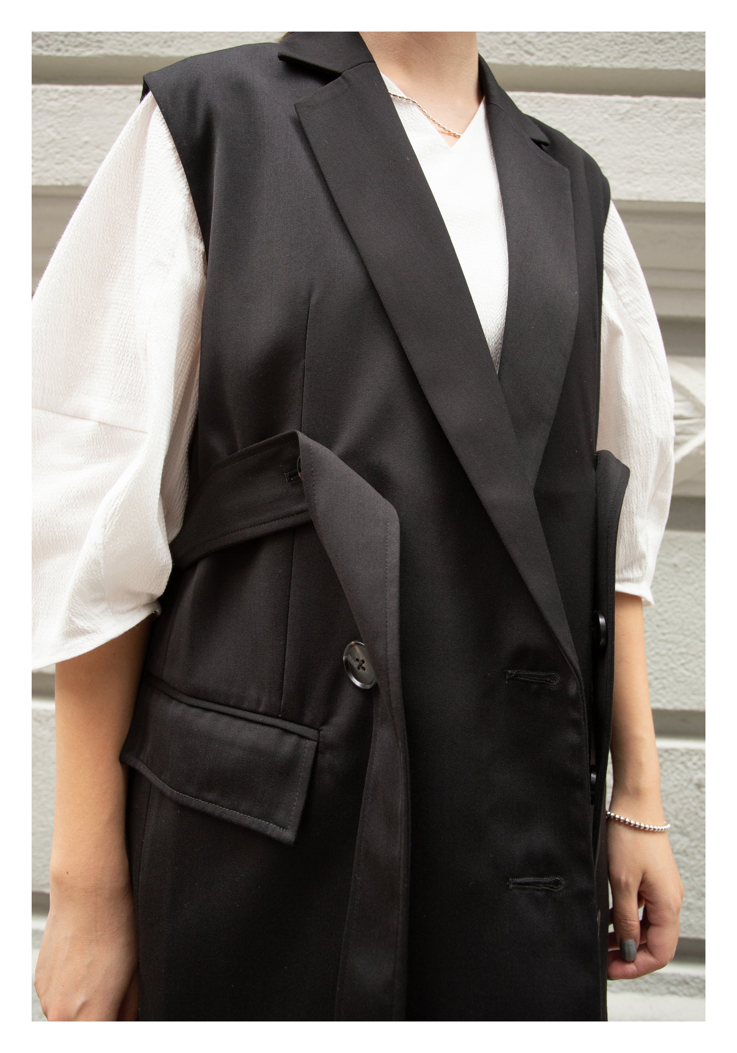 Removable Belt Tailor Vest Jacket Black - whoami