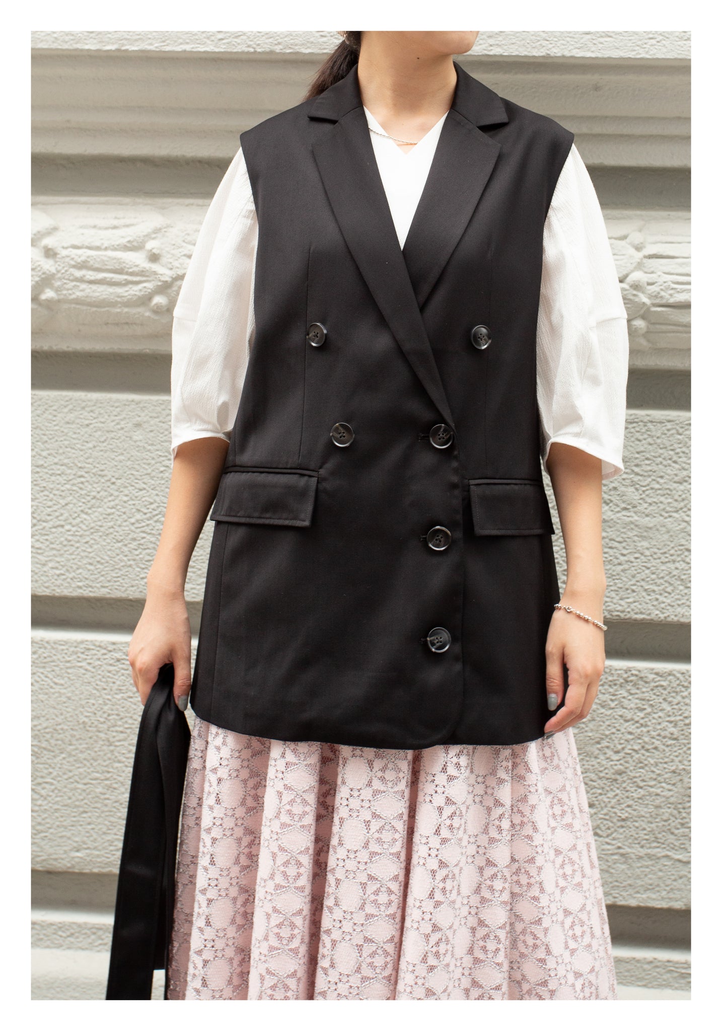 Removable Belt Tailor Vest Jacket Black - whoami