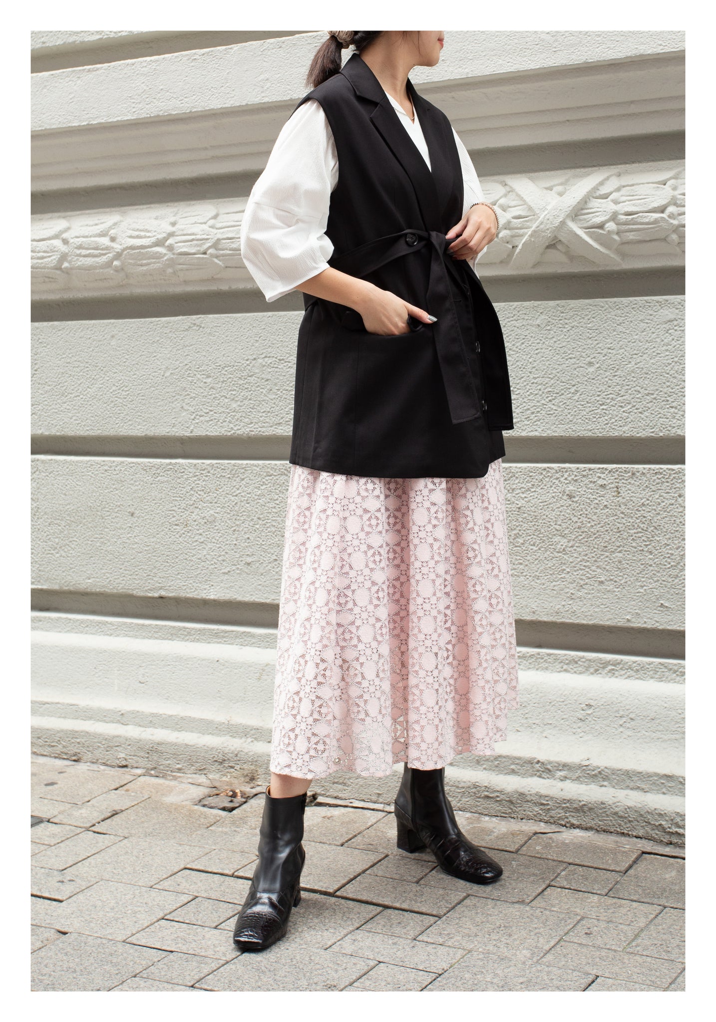 Removable Belt Tailor Vest Jacket Black - whoami