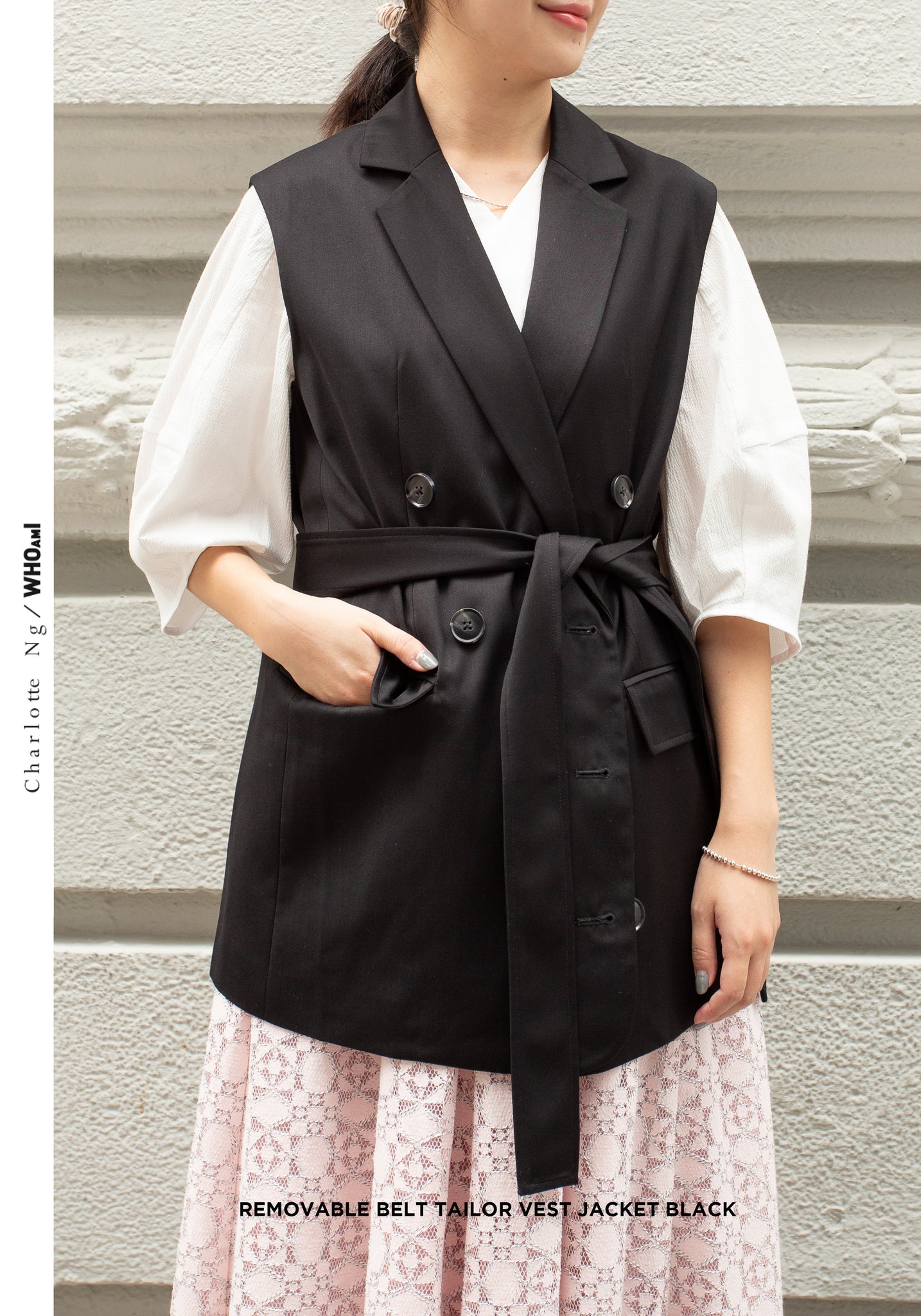 Removable Belt Tailor Vest Jacket Black - whoami