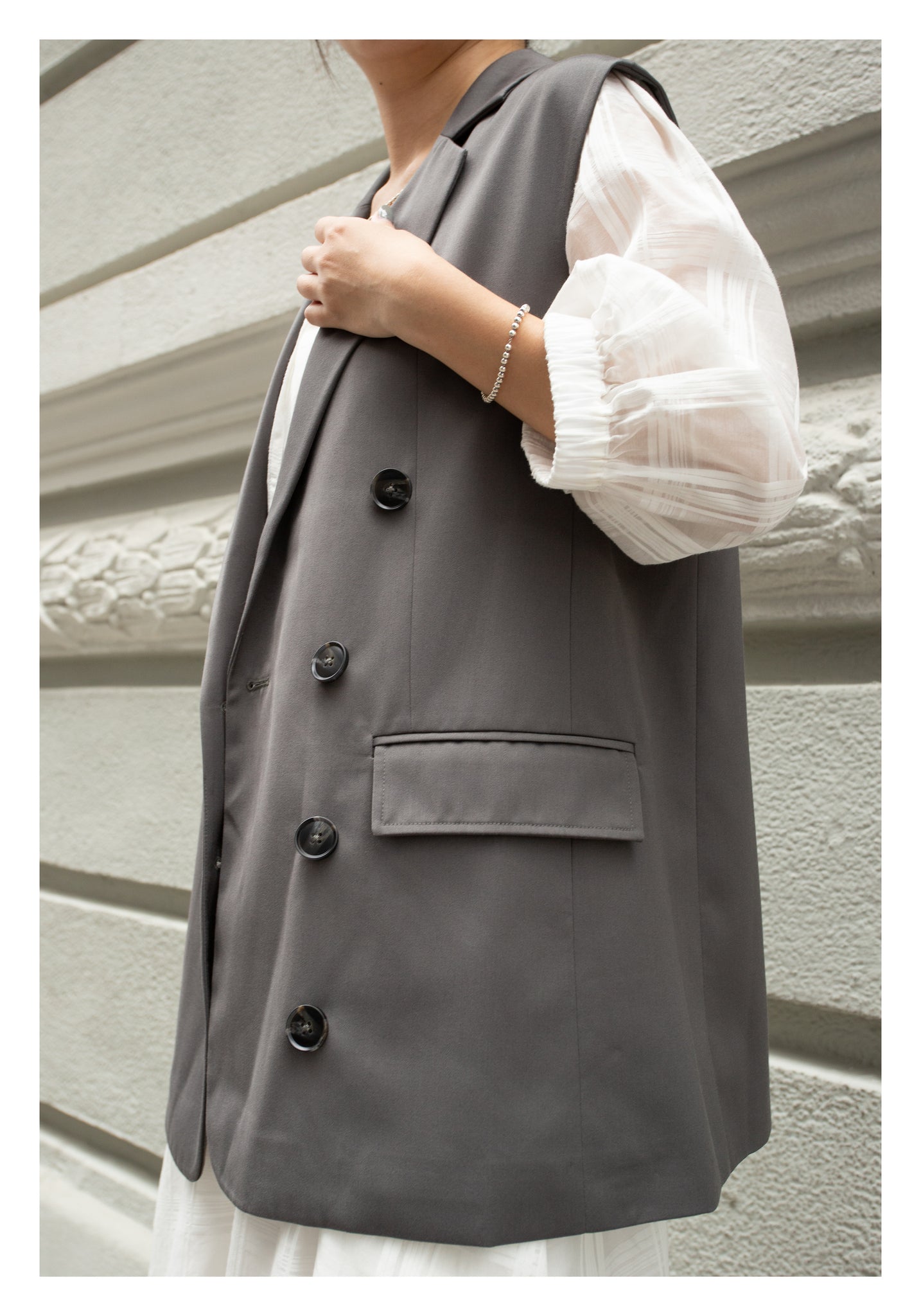 Removable Belt Tailor Vest Jacket Grey - whoami