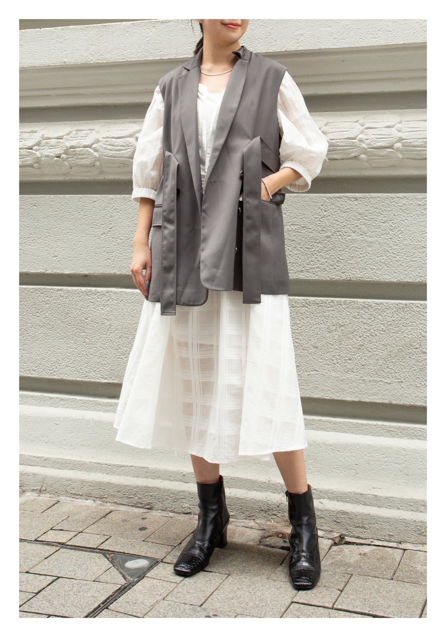 Removable Belt Tailor Vest Jacket Grey - whoami