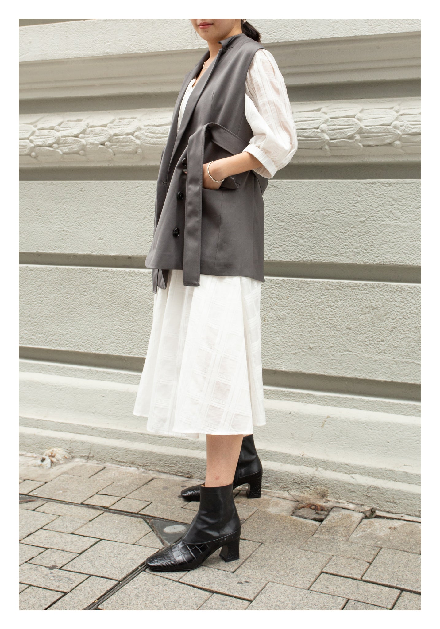 Removable Belt Tailor Vest Jacket Grey - whoami