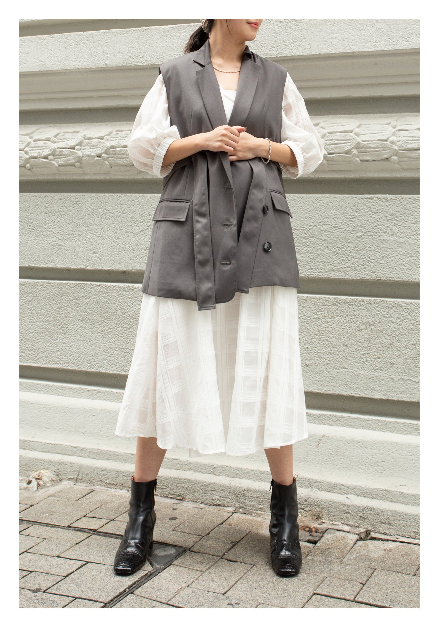 Removable Belt Tailor Vest Jacket Grey - whoami