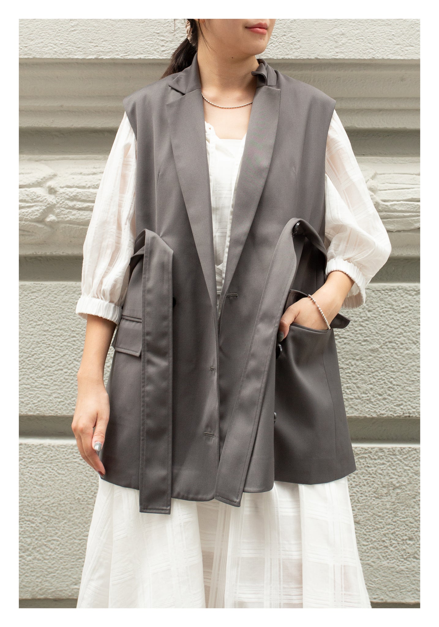 Removable Belt Tailor Vest Jacket Grey - whoami