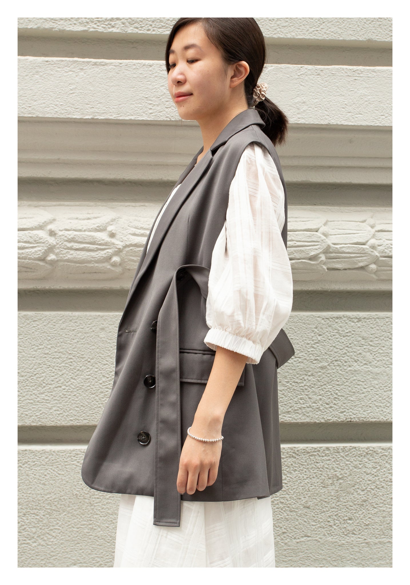 Removable Belt Tailor Vest Jacket Grey - whoami