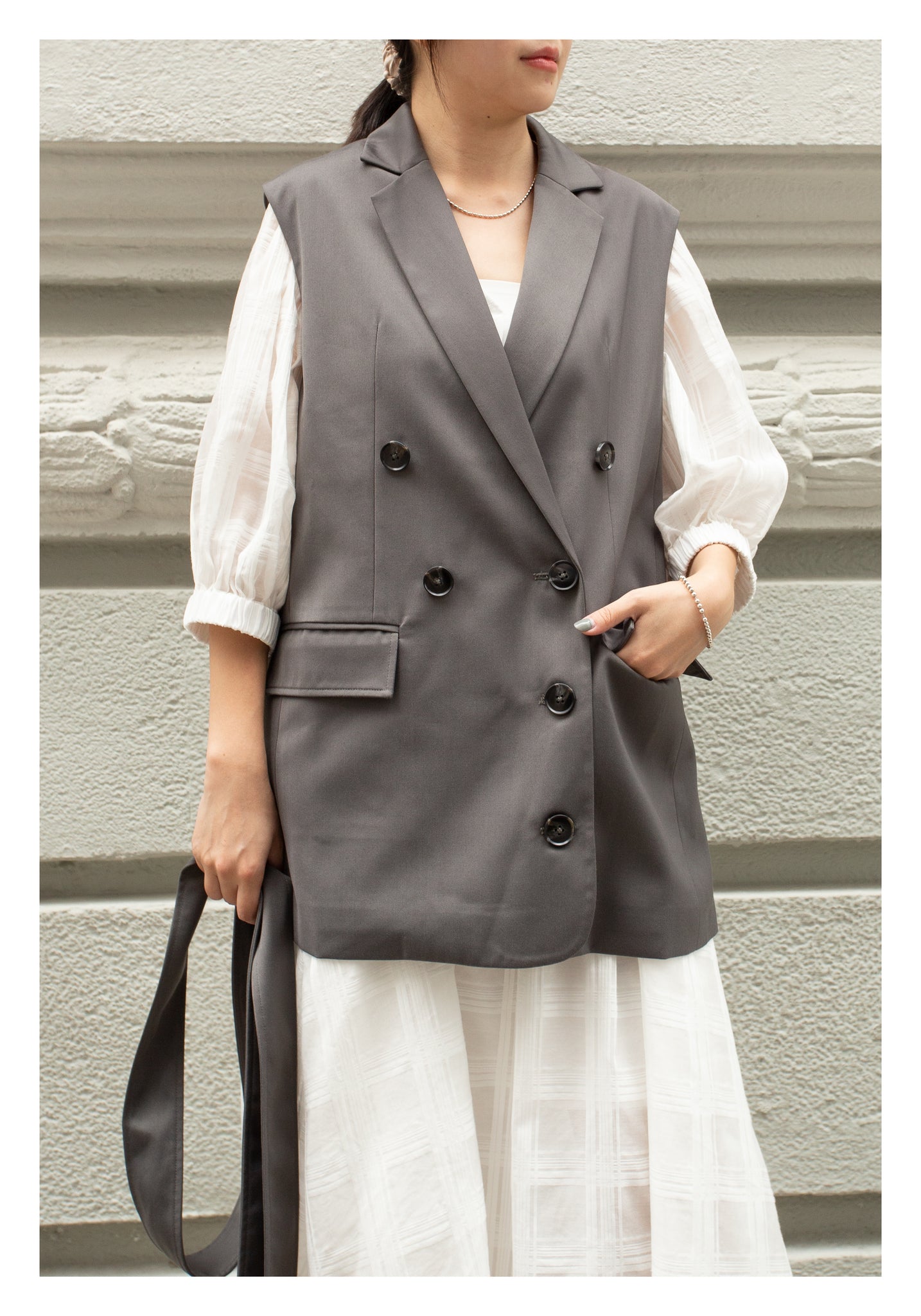 Removable Belt Tailor Vest Jacket Grey - whoami