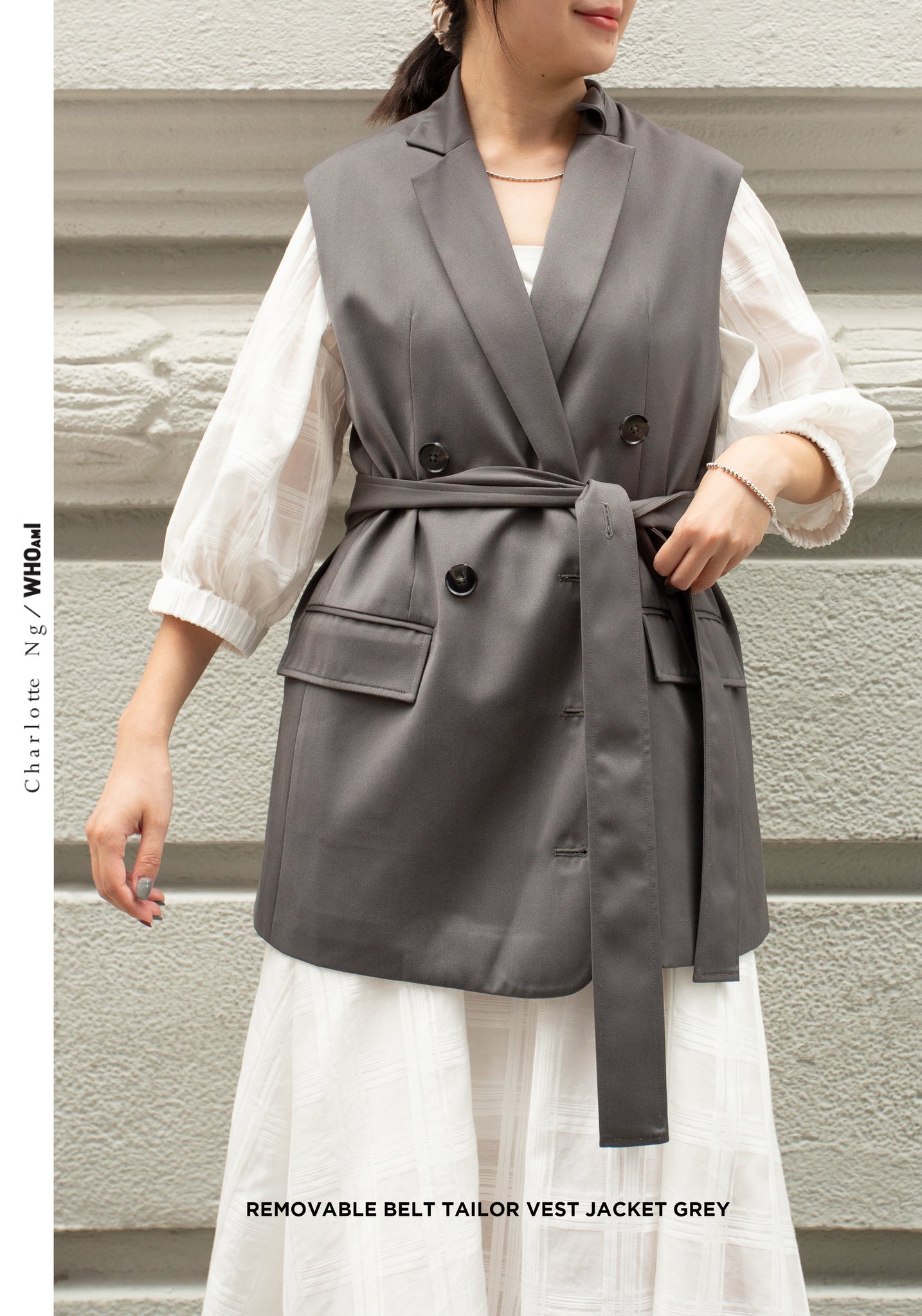 Removable Belt Tailor Vest Jacket Grey - whoami