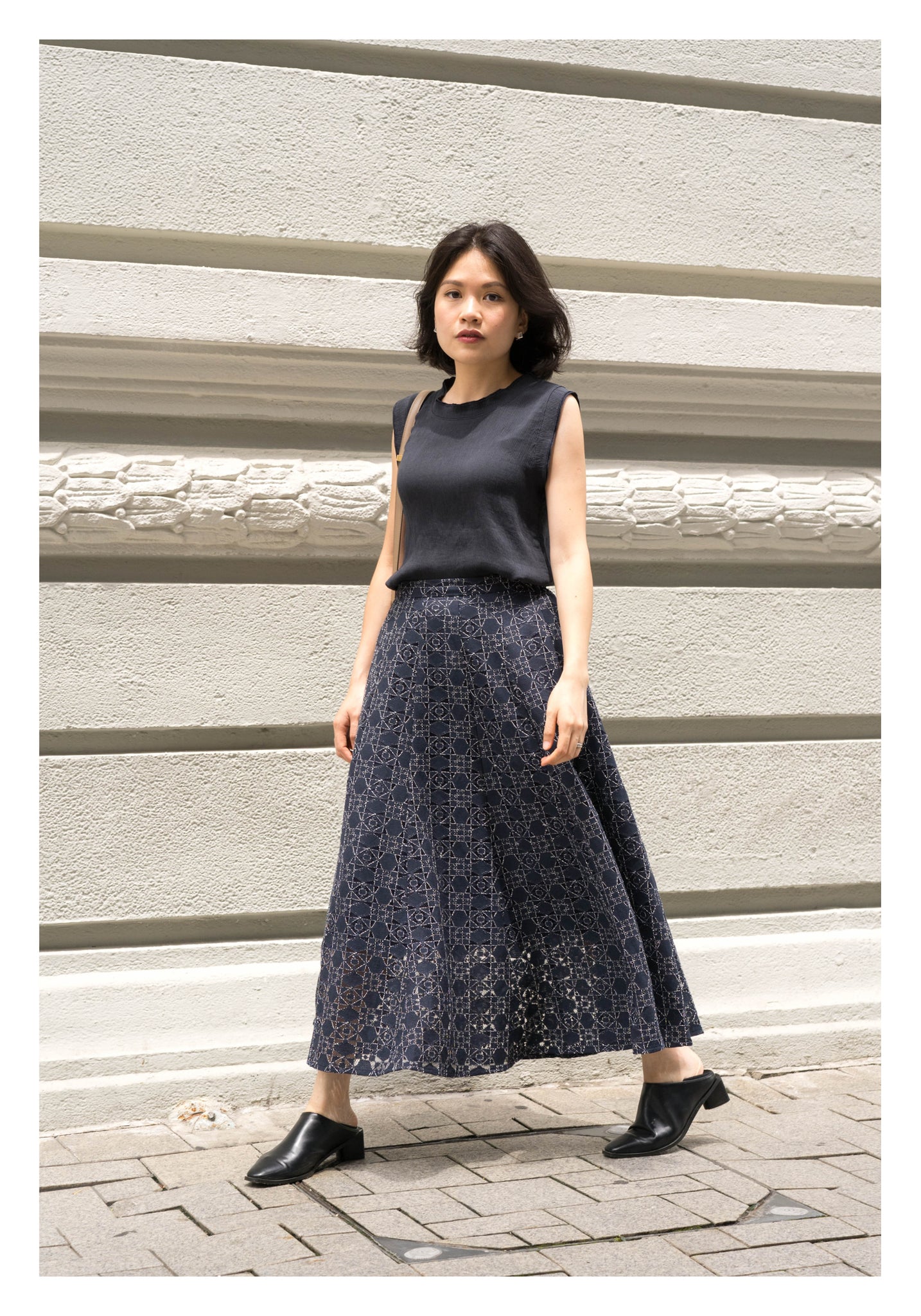 Rooney Die Cut Lace Skirt Navy - whoami