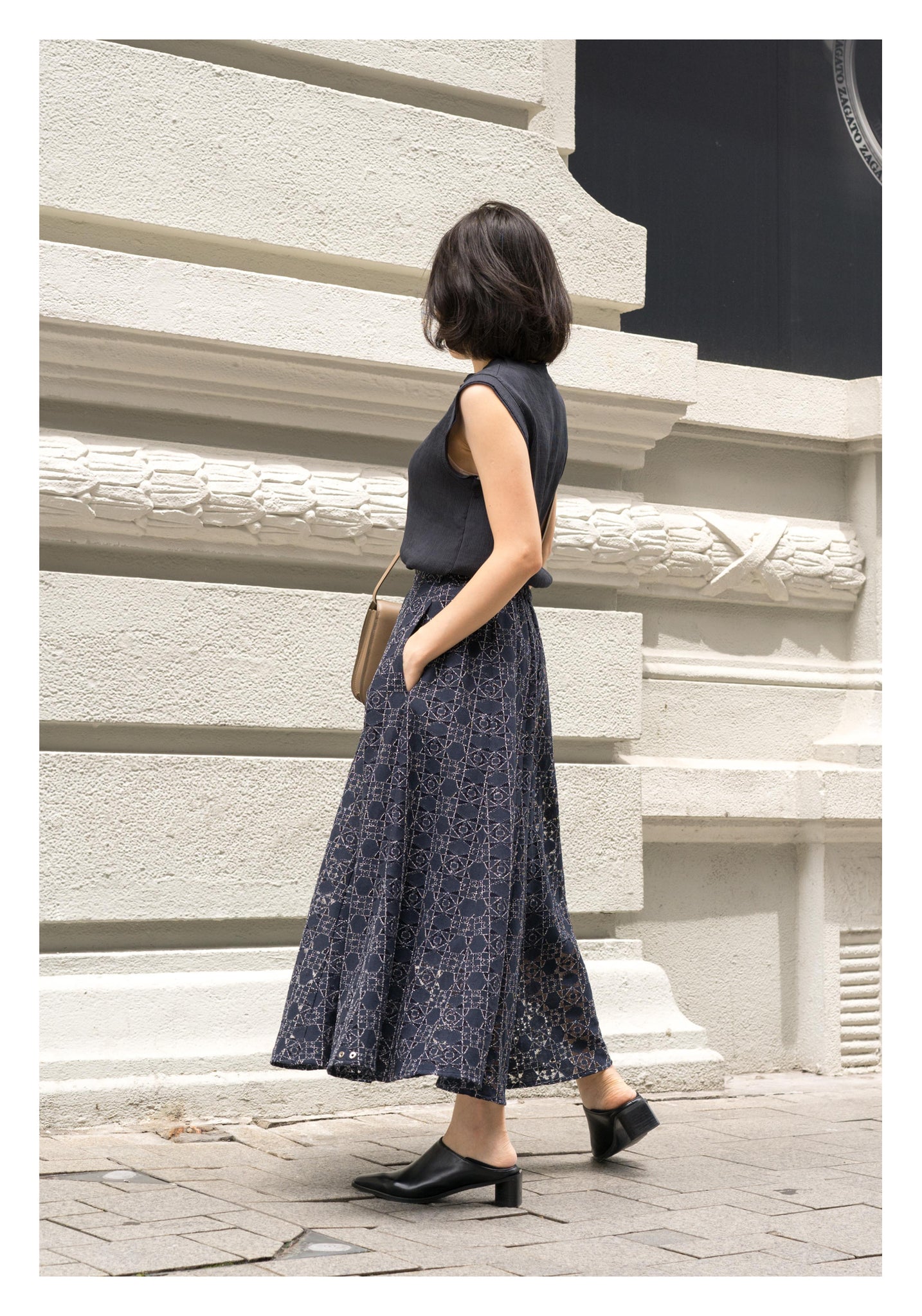 Rooney Die Cut Lace Skirt Navy - whoami