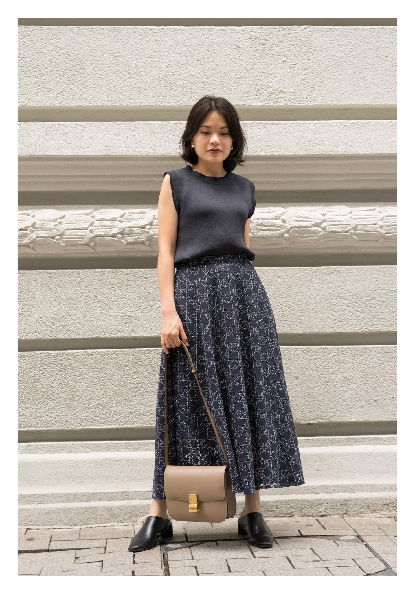 Rooney Die Cut Lace Skirt Navy - whoami