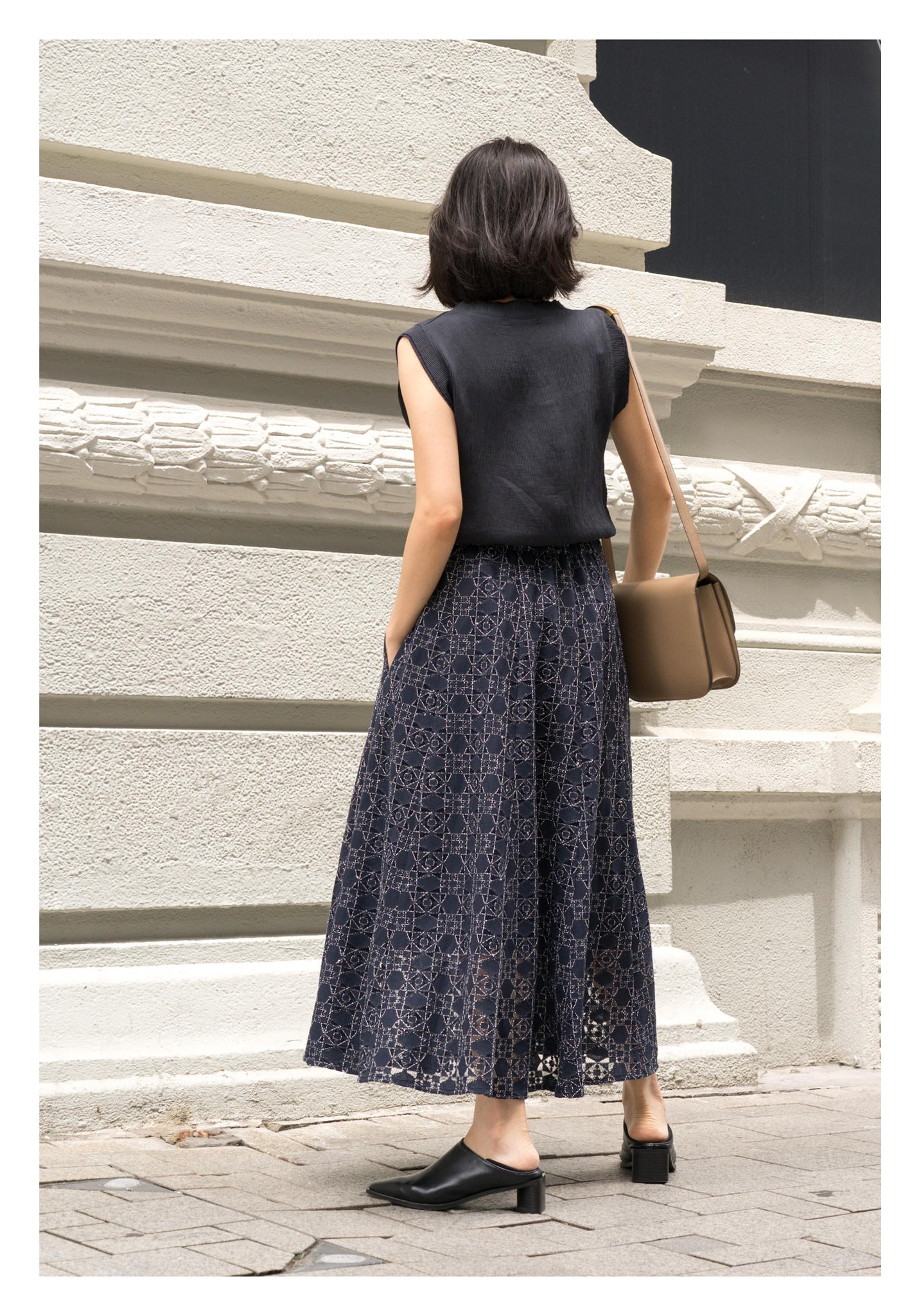 Rooney Die Cut Lace Skirt Navy - whoami