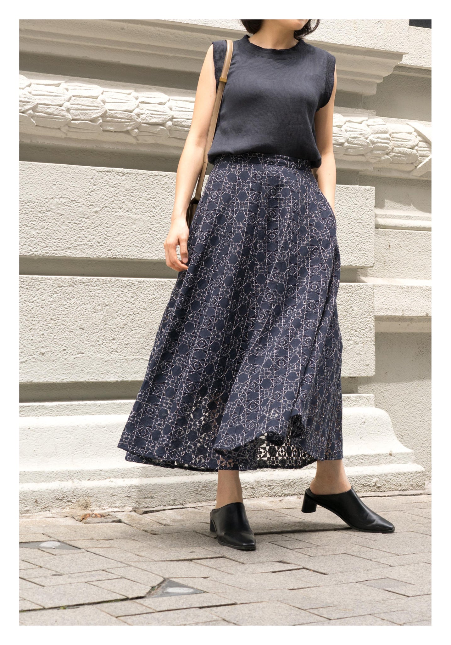 Rooney Die Cut Lace Skirt Navy - whoami