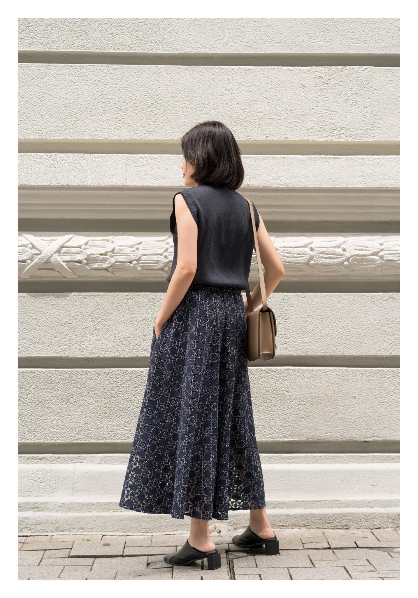 Rooney Die Cut Lace Skirt Navy - whoami