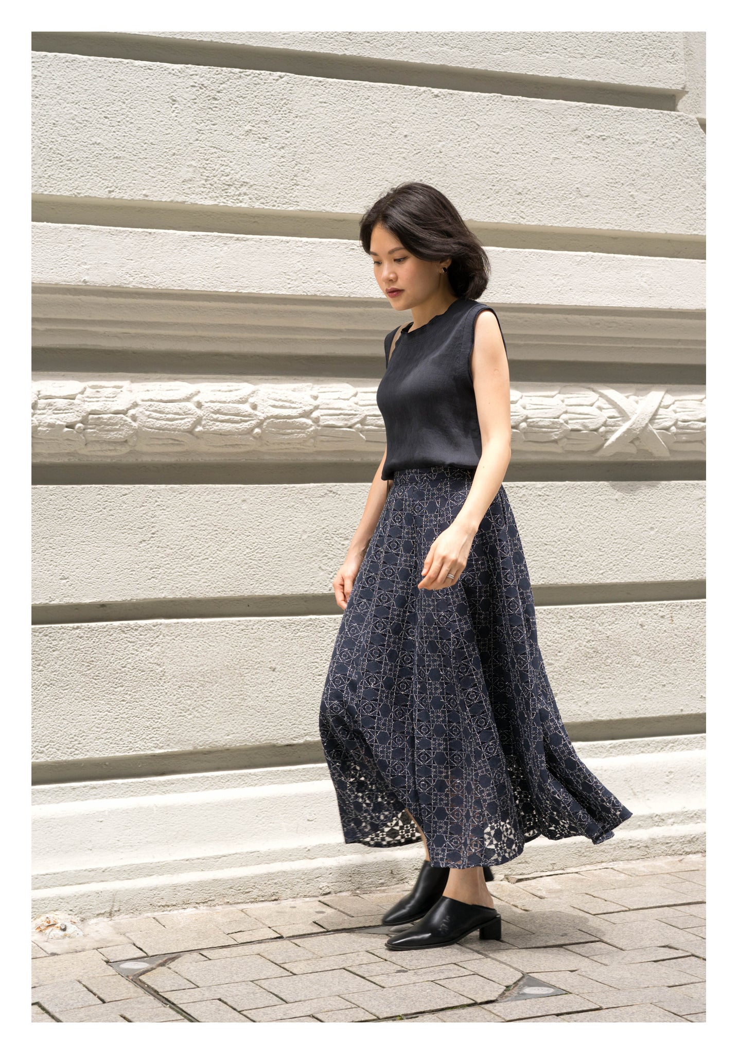 Rooney Die Cut Lace Skirt Navy - whoami