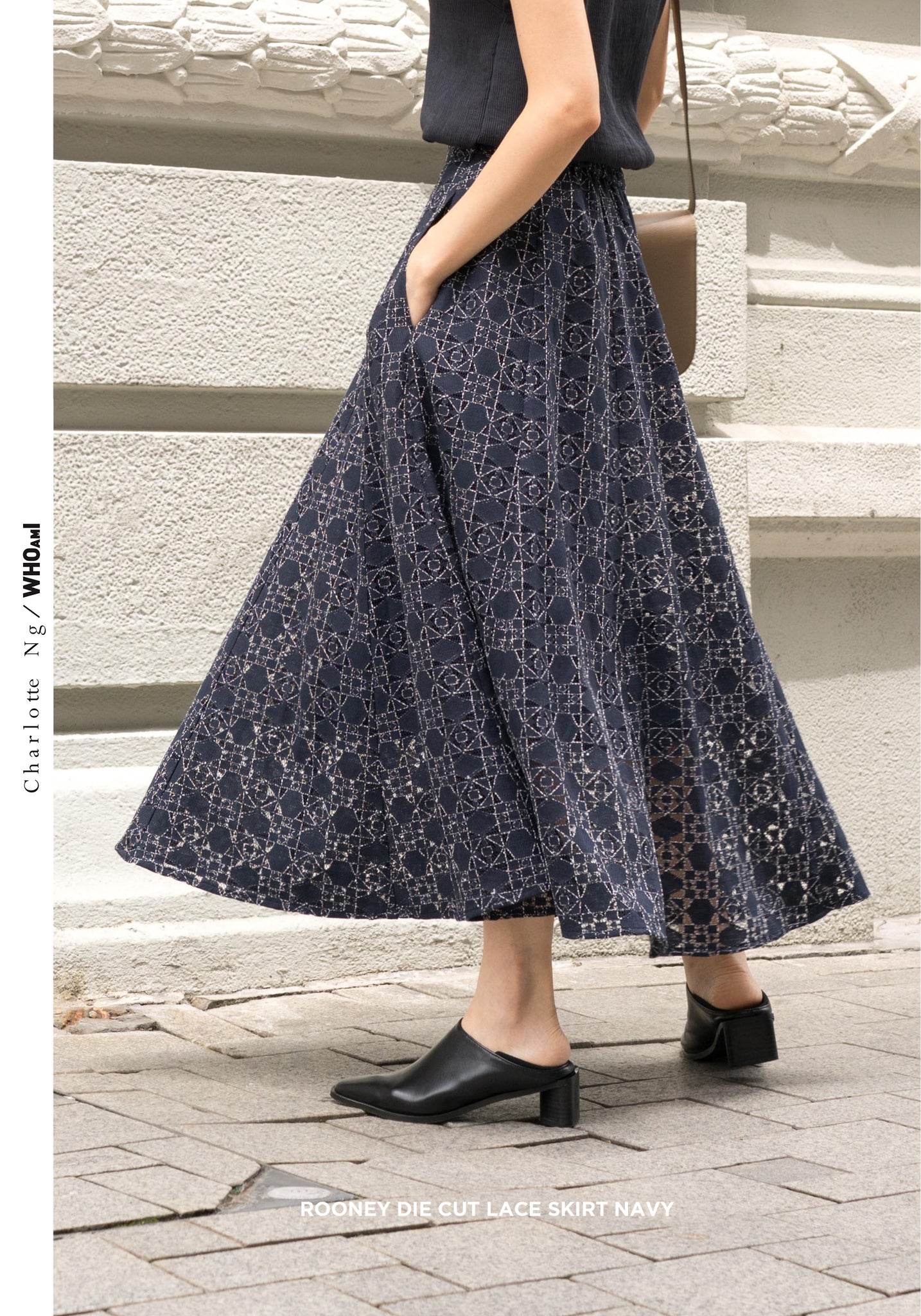 Rooney Die Cut Lace Skirt Navy - whoami