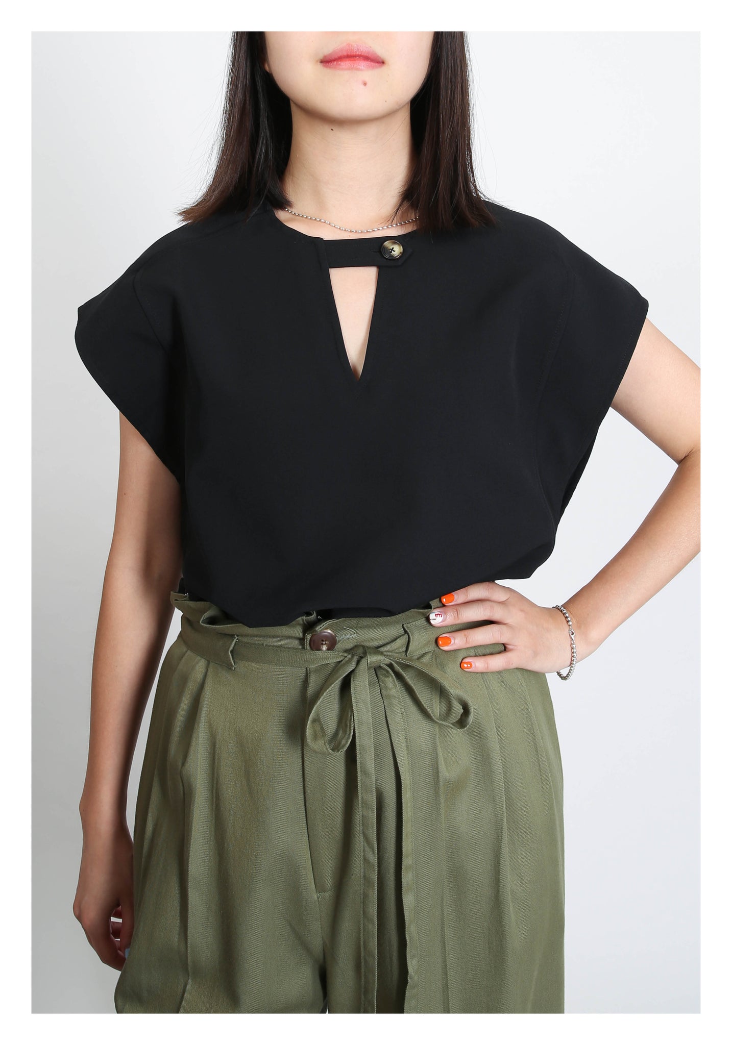 Single Chest Button Blouse Black - whoami