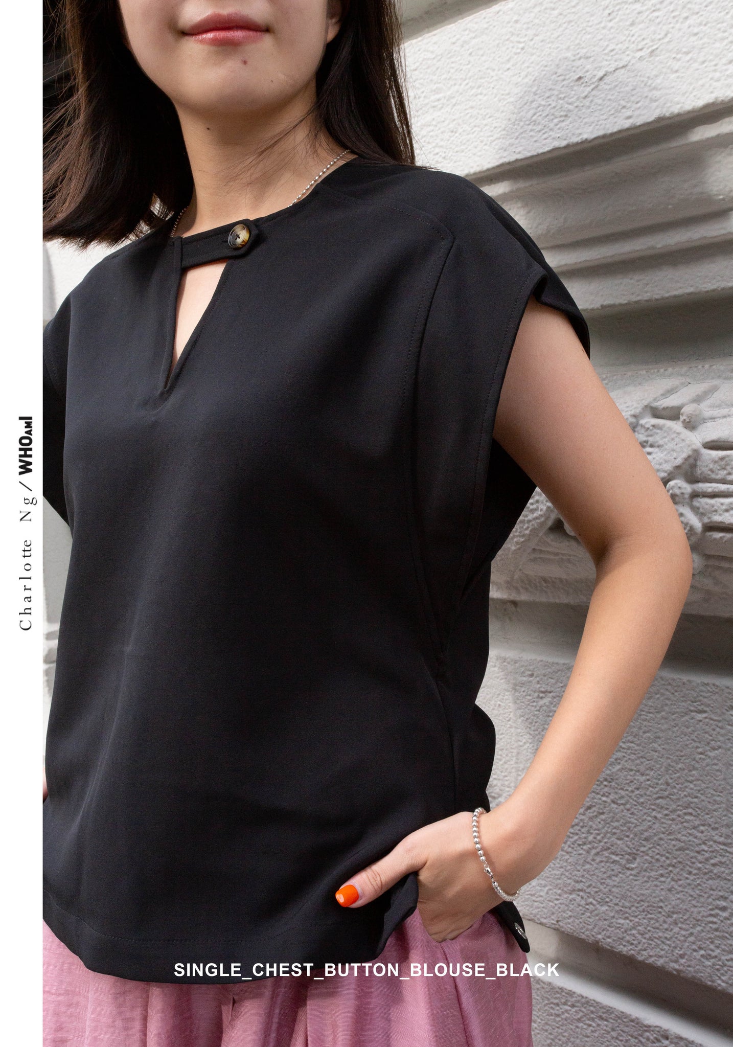 Single Chest Button Blouse Black - whoami