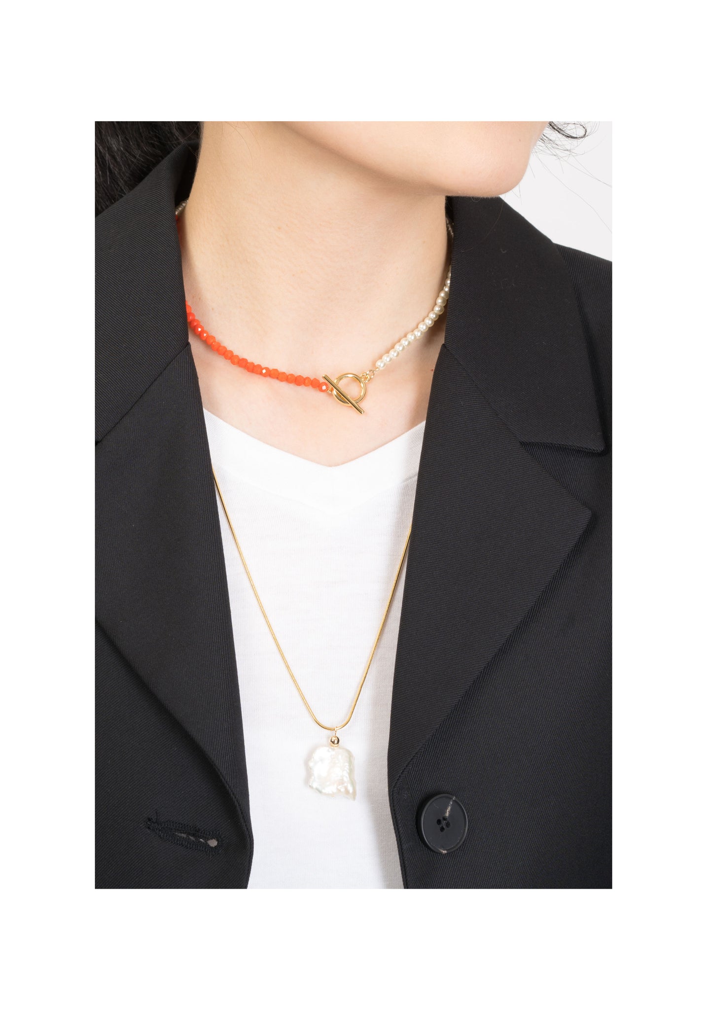 Texture Chain Baroque Pearl 2 Set Necklace - whoami