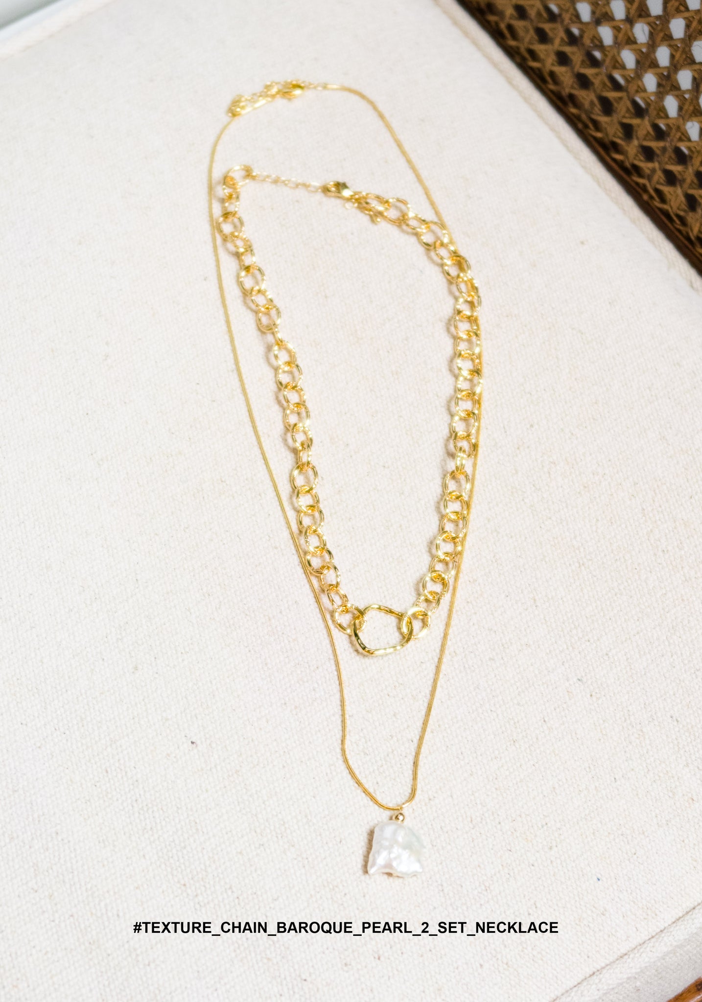 Texture Chain Baroque Pearl 2 Set Necklace - whoami
