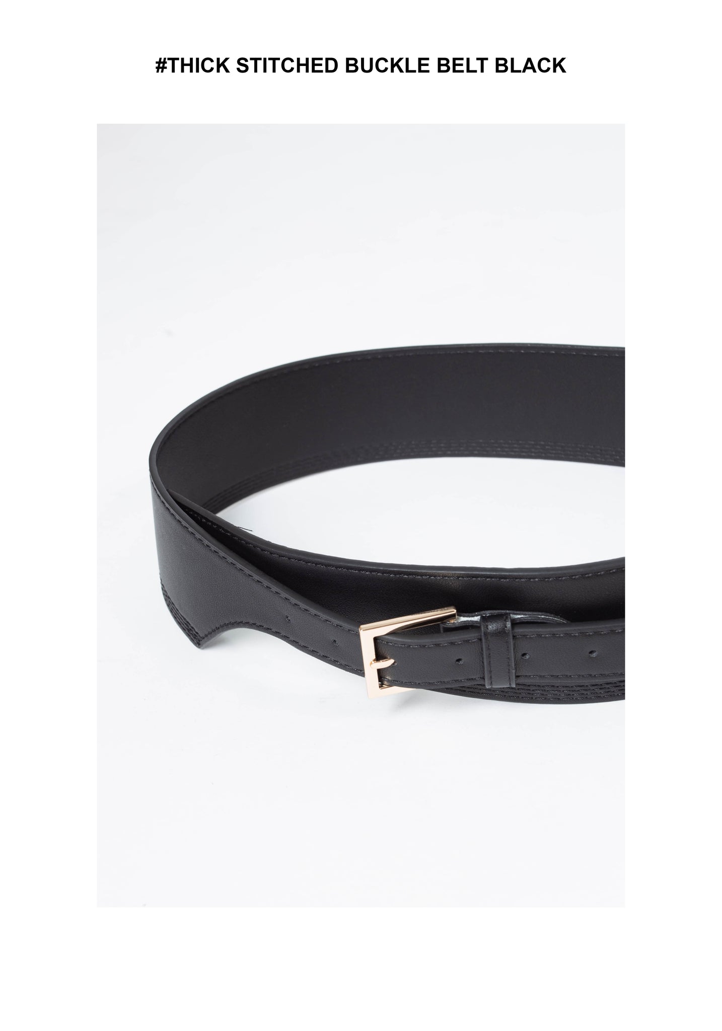 Thick Stitched Buckle Belt Black