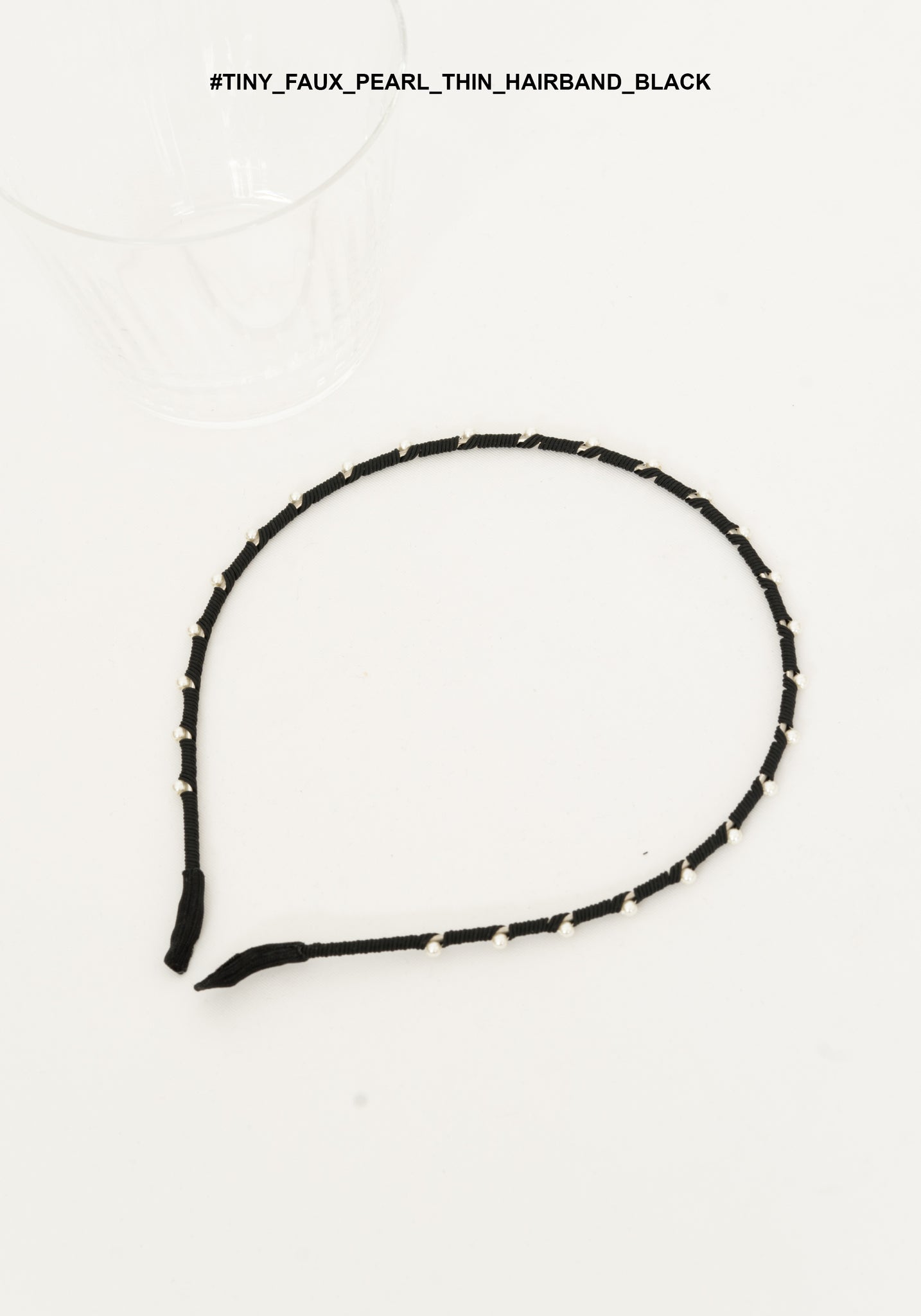 Tiny Faux Pearl Thin Hairband Black - whoami