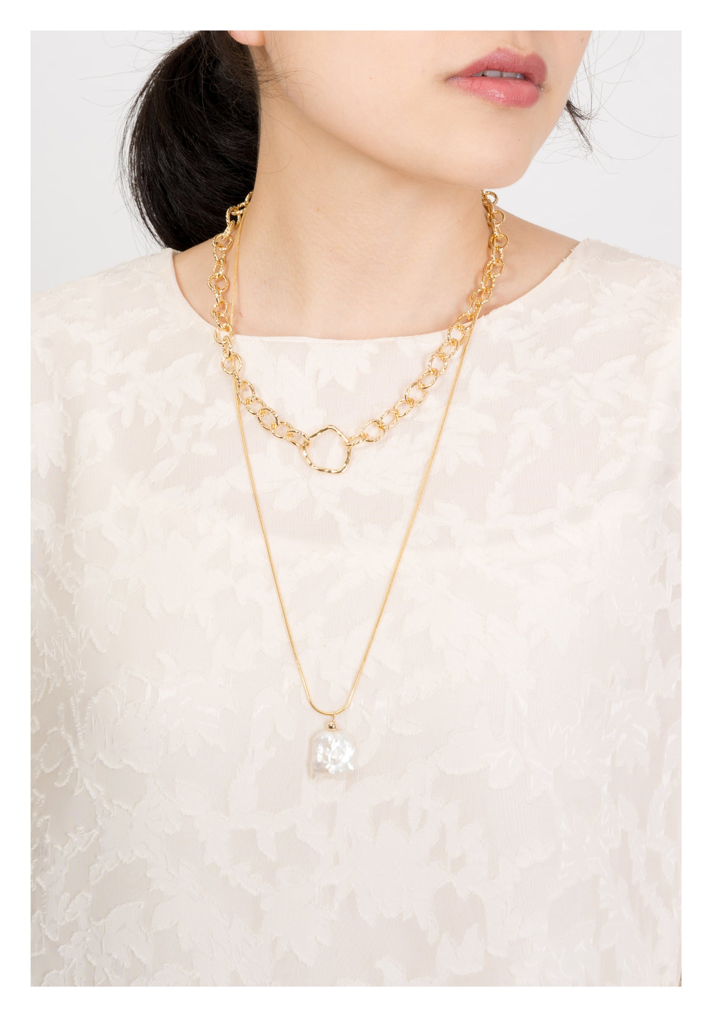 Texture Chain Baroque Pearl 2 Set Necklace - whoami