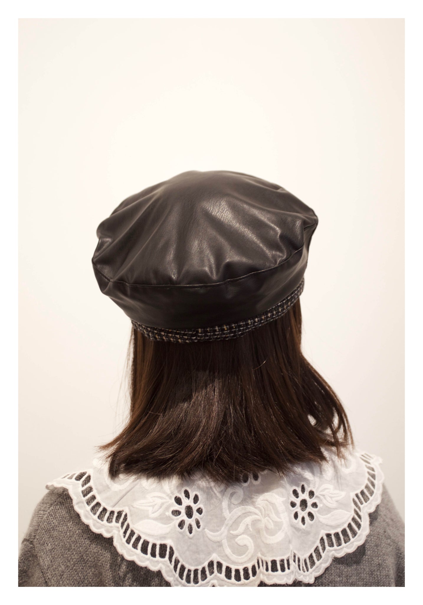 Tweed Edge Faux Leather Beret Black - whoami