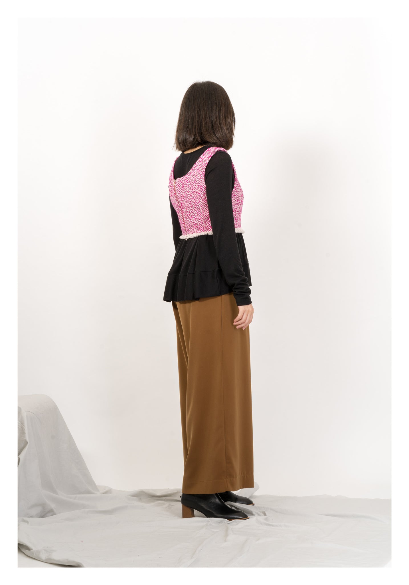 Tweed Cropped Vest Pink - whoami