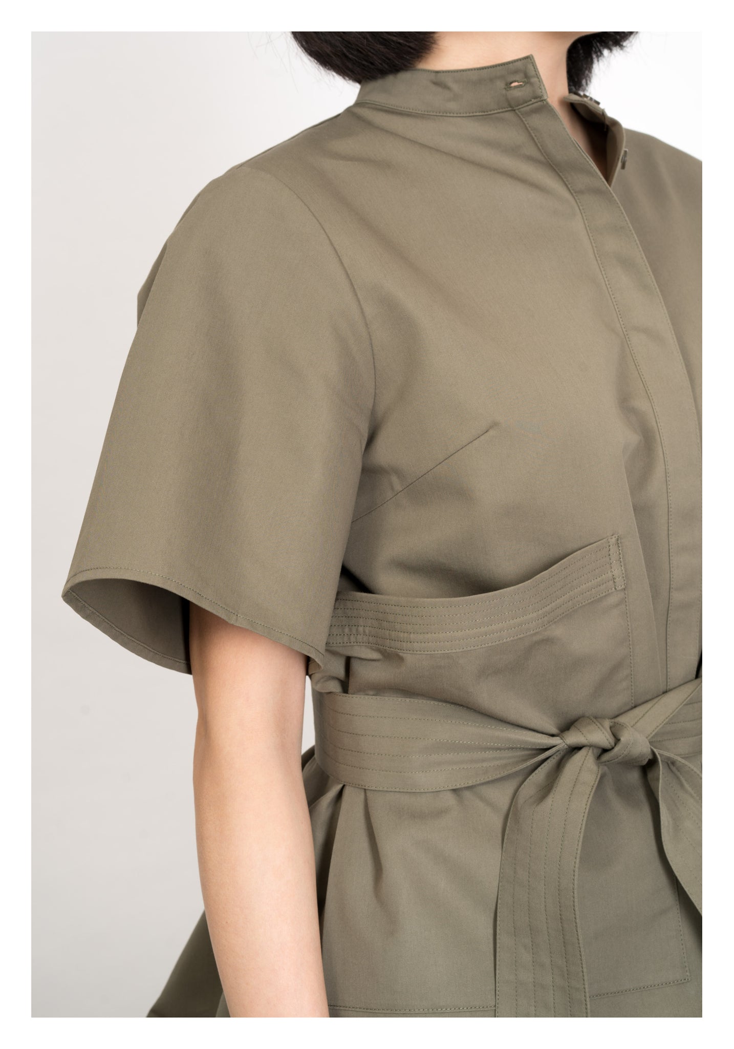 Two Ways Pockets Tie Shirt Military Green - whoami