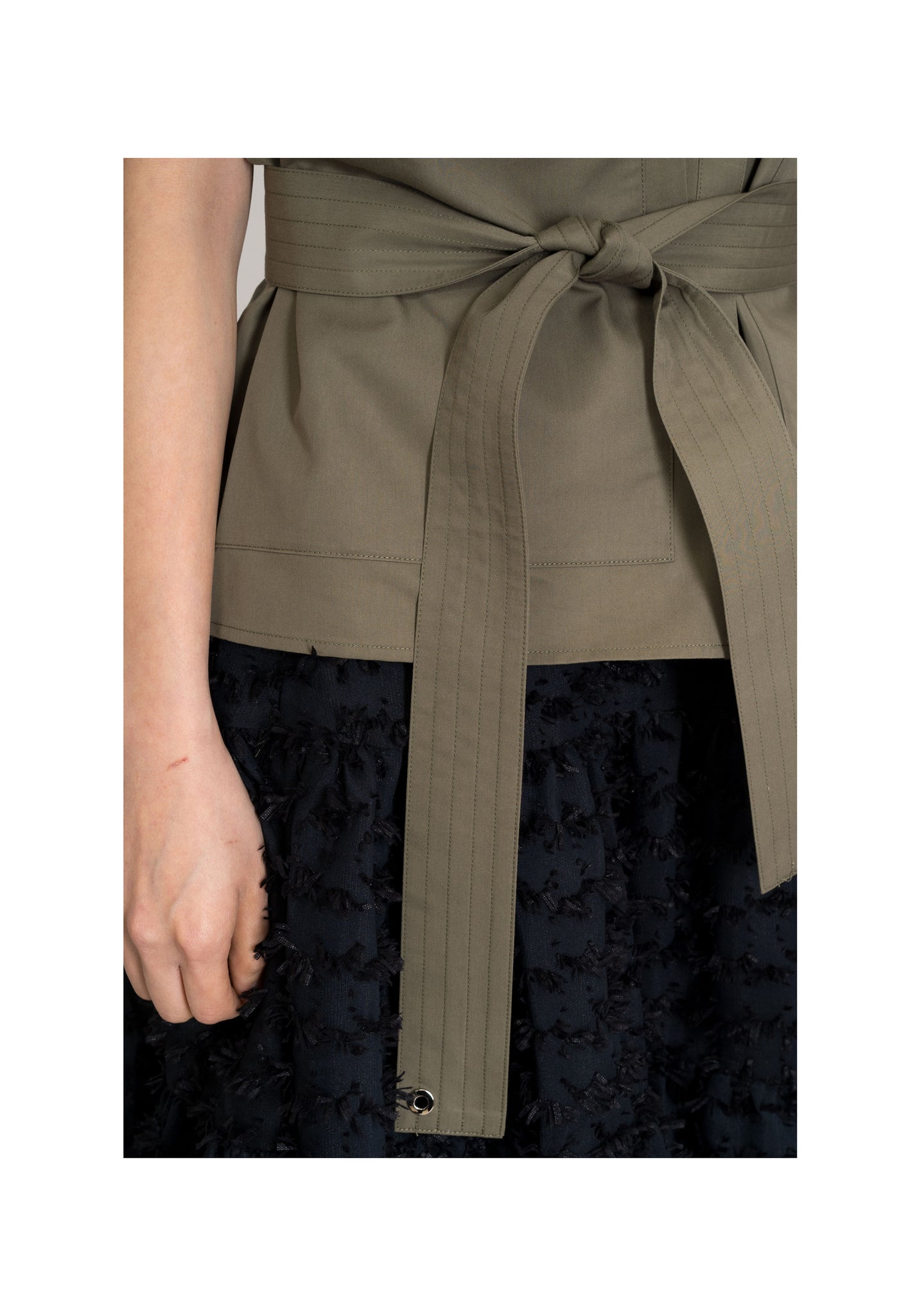 Two Ways Pockets Tie Shirt Military Green - whoami