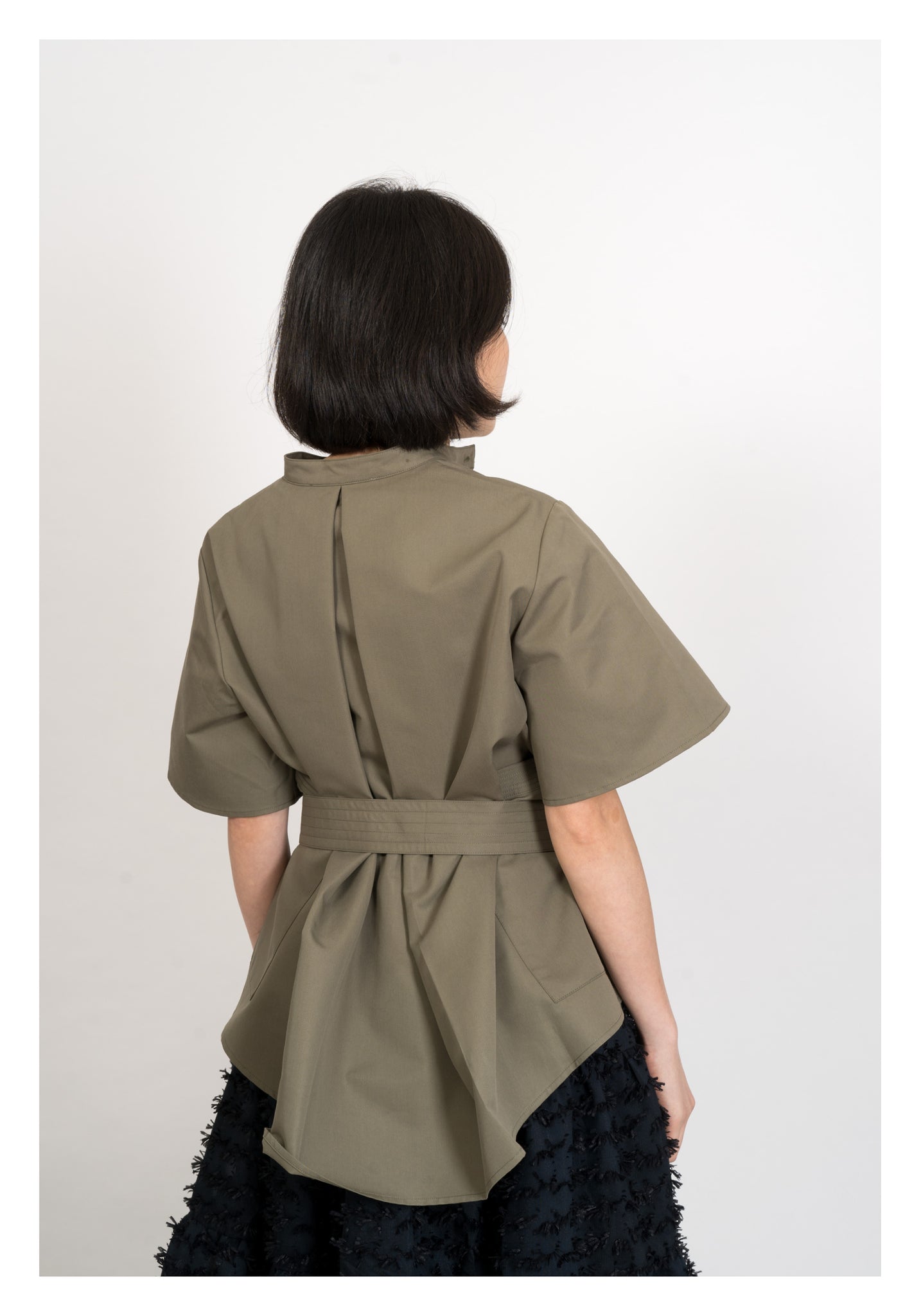 Two Ways Pockets Tie Shirt Military Green - whoami