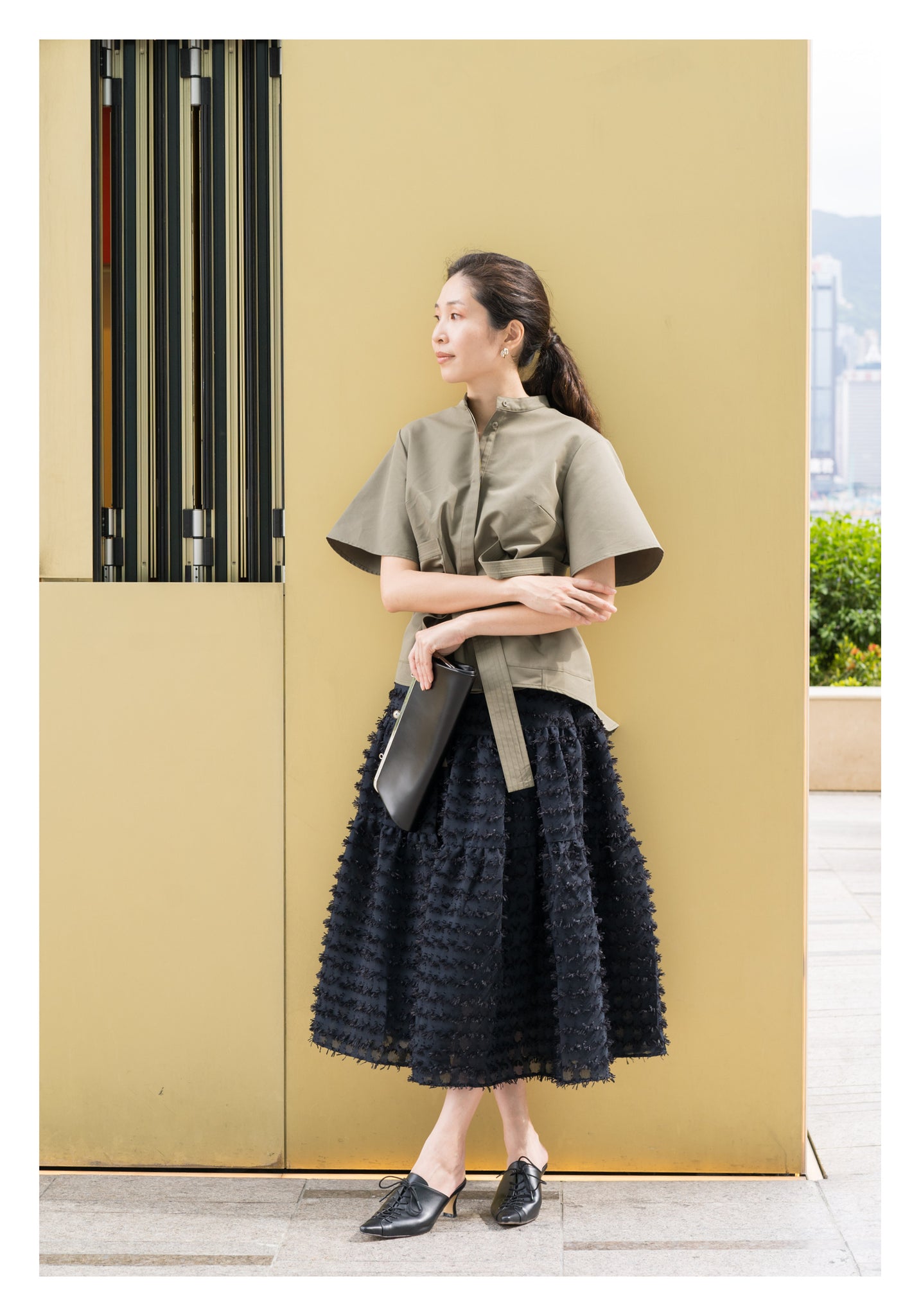 Two Ways Pockets Tie Shirt Military Green - whoami