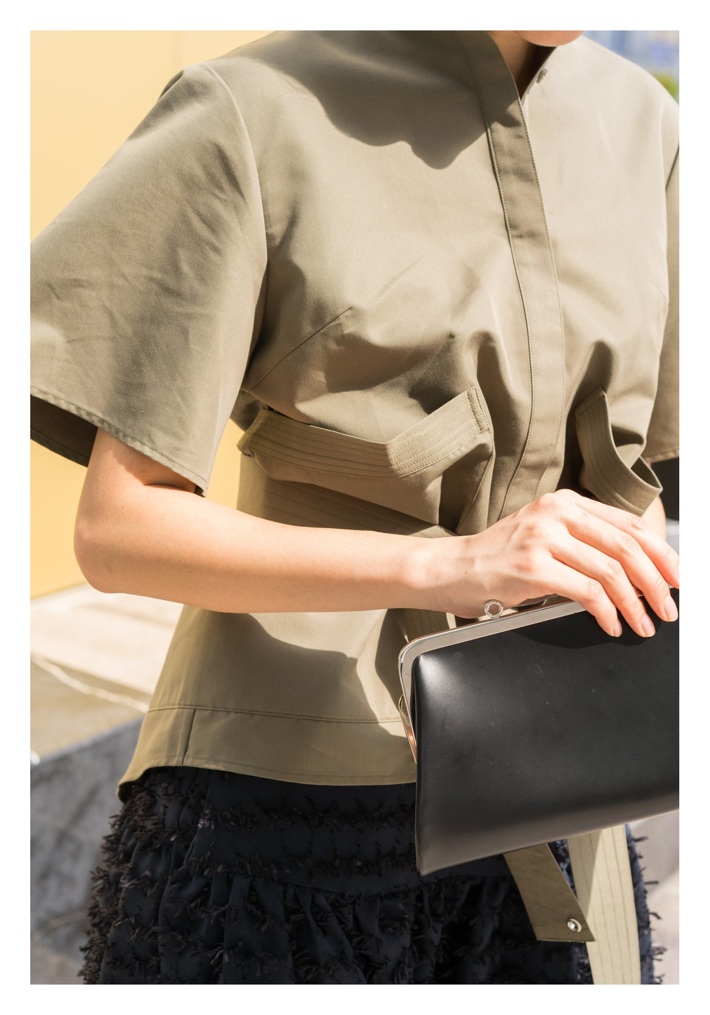 Two Ways Pockets Tie Shirt Military Green - whoami