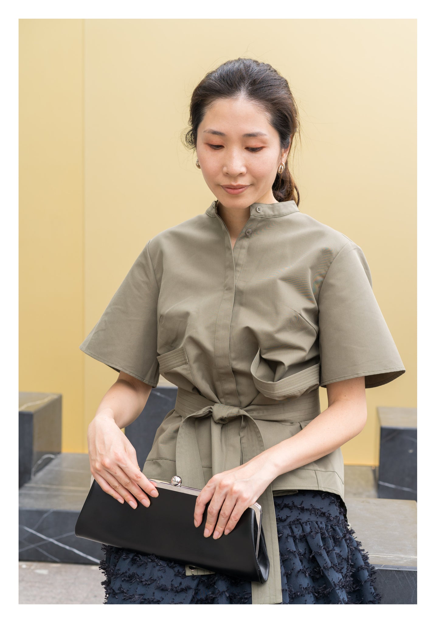 Two Ways Pockets Tie Shirt Military Green - whoami