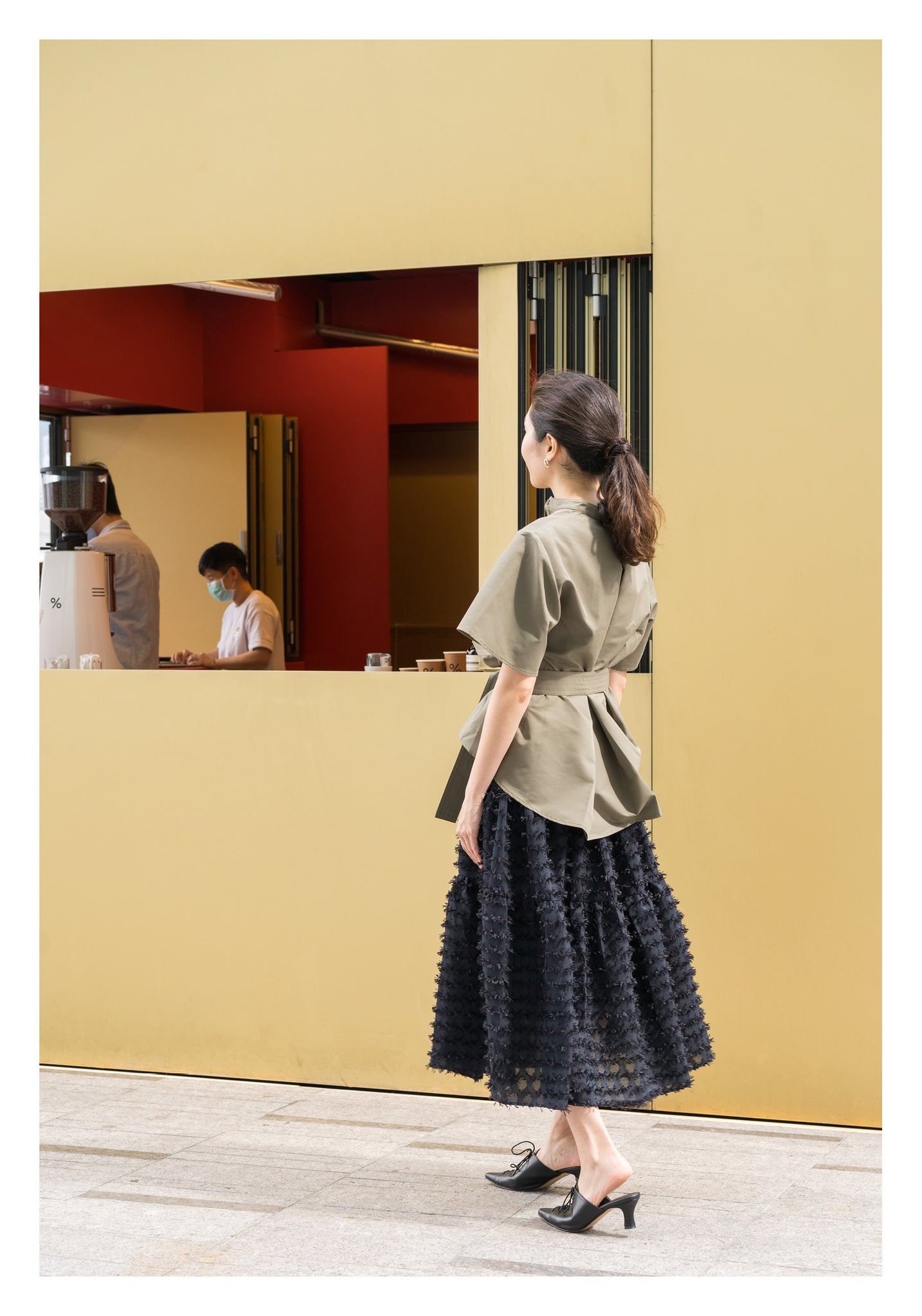 Two Ways Pockets Tie Shirt Military Green - whoami