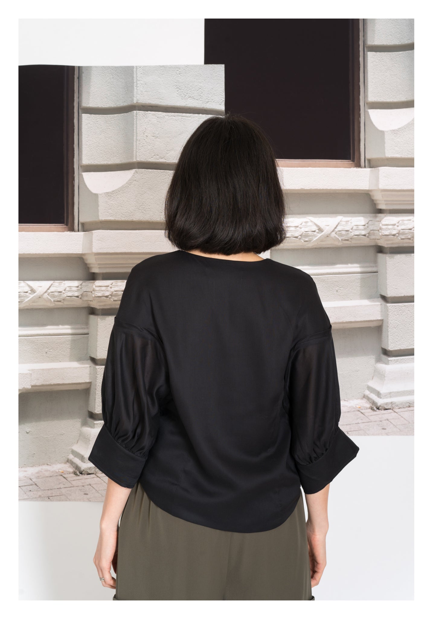 Two Ways Puff Sleeve Button Blouse Black - whoami