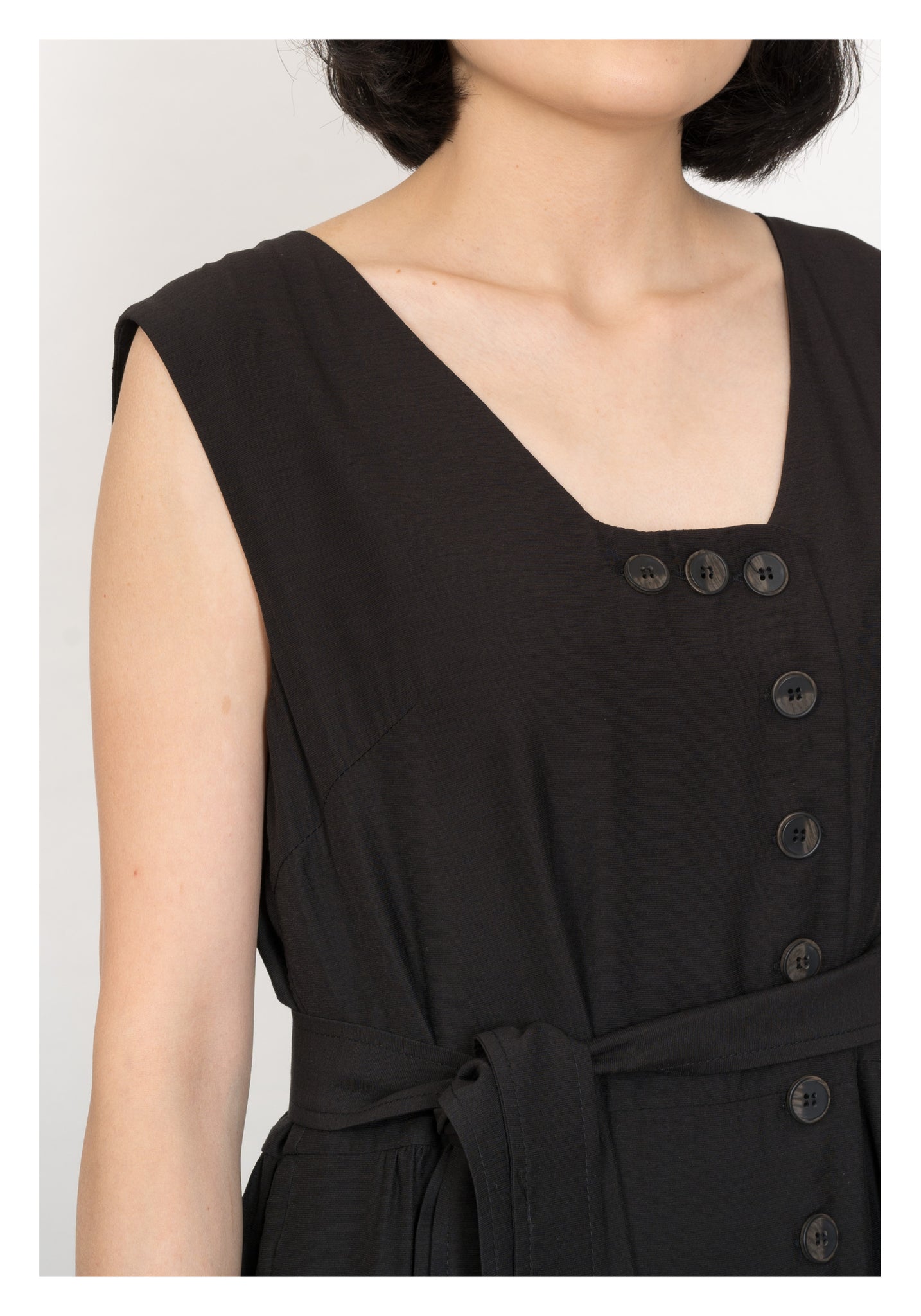 Two Ways Square Neck Button Dress Black - whoami