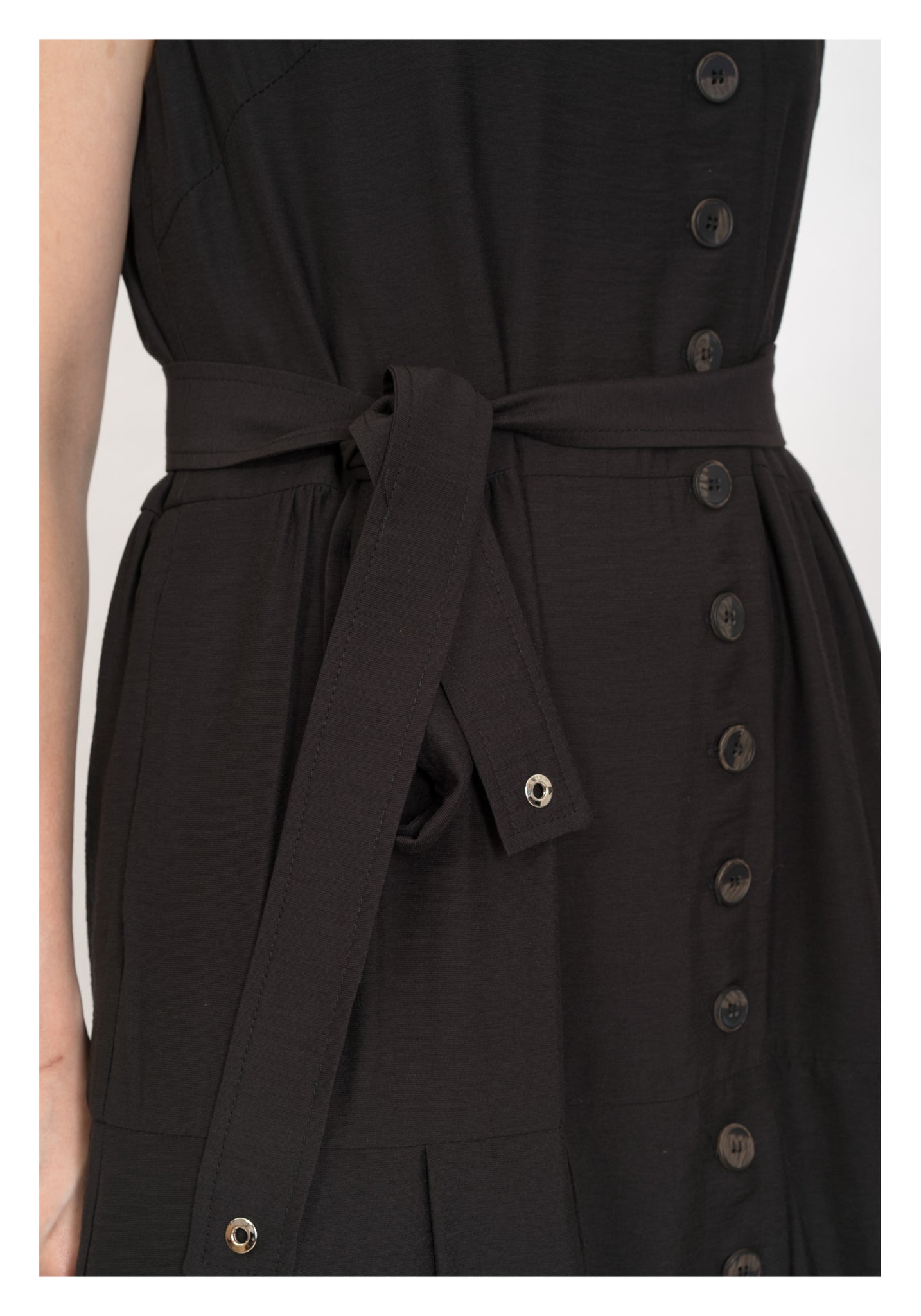 Two Ways Square Neck Button Dress Black - whoami