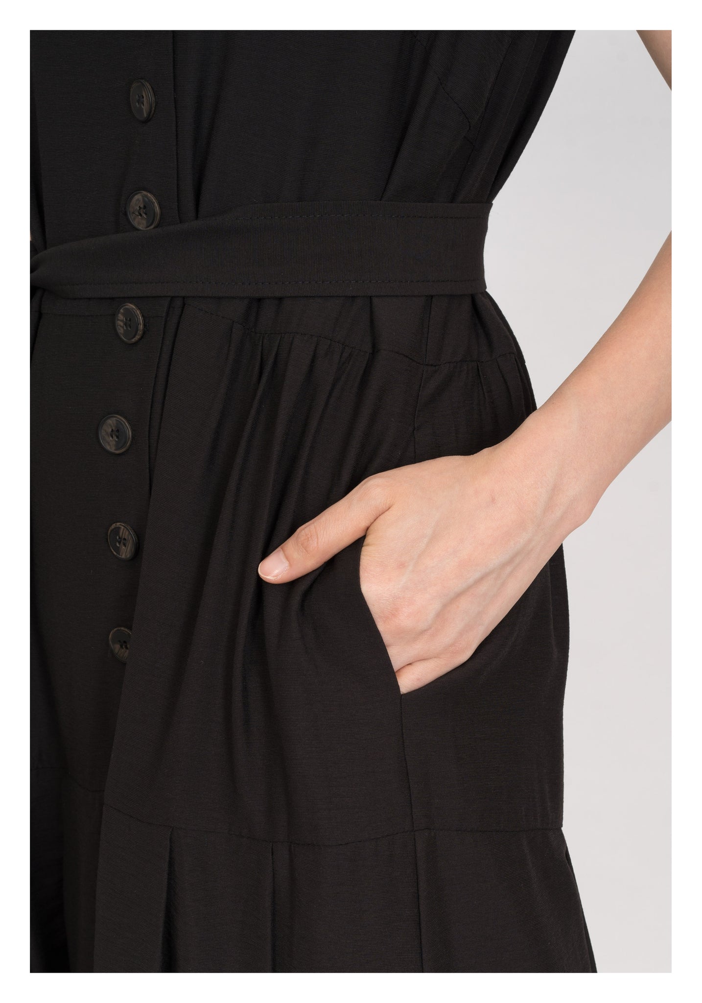 Two Ways Square Neck Button Dress Black - whoami