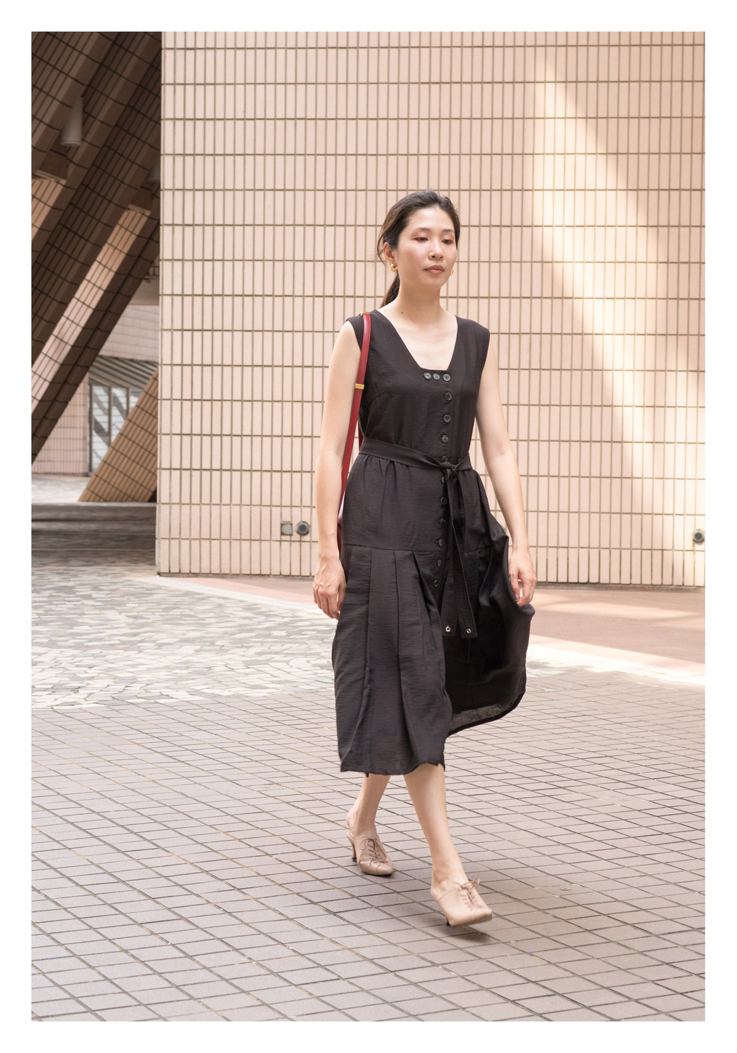 Two Ways Square Neck Button Dress Black - whoami