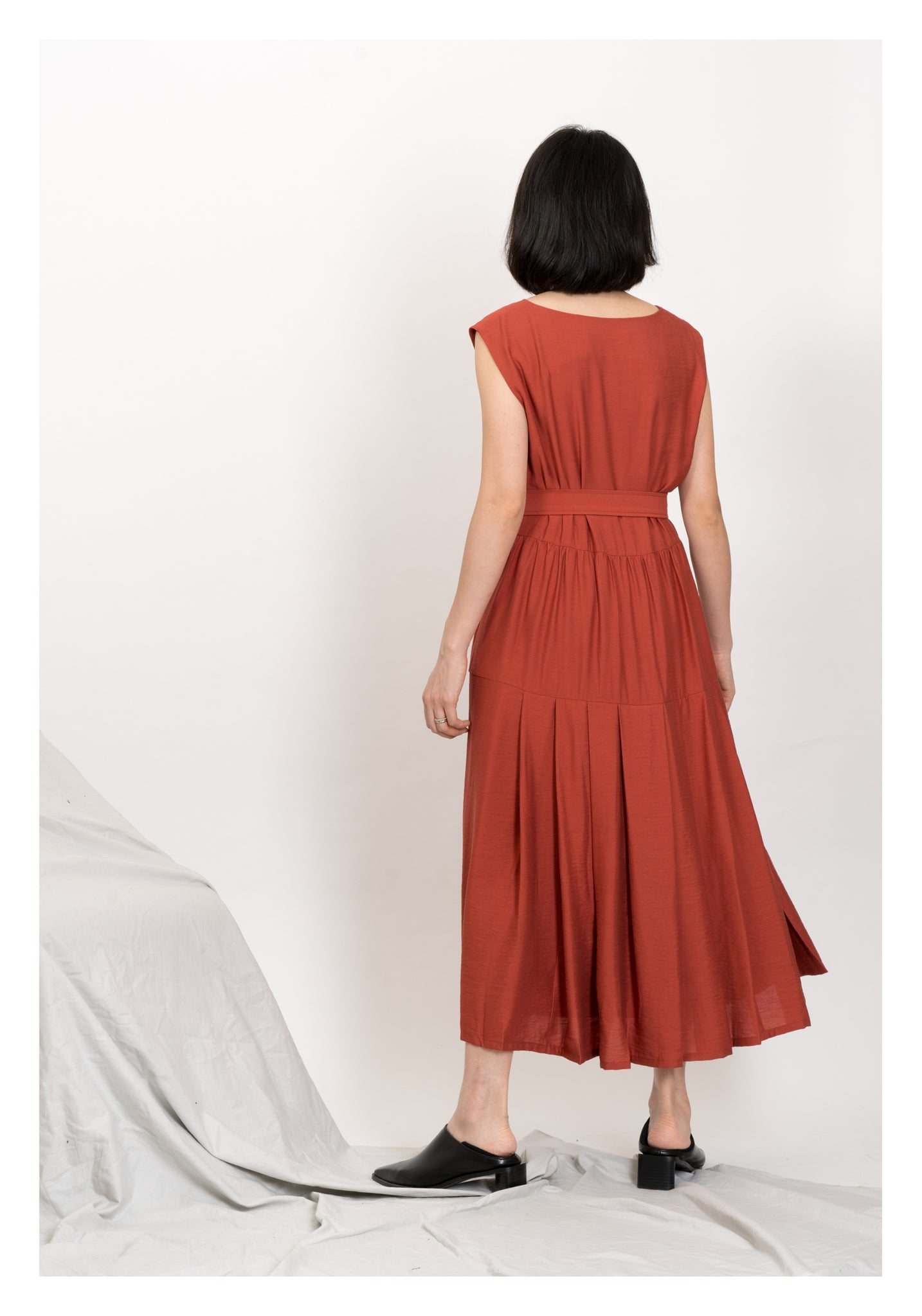 Two Ways Square Neck Button Dress Brick - whoami