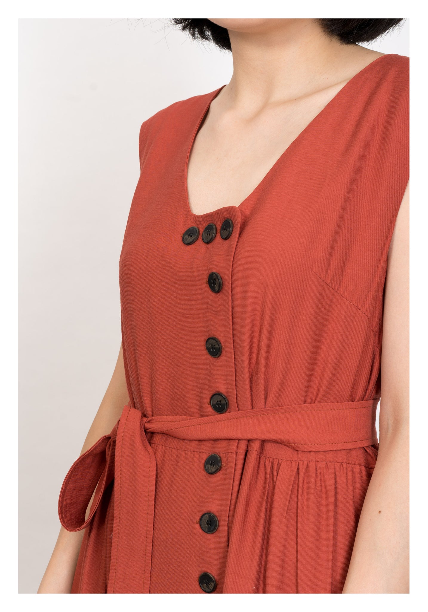 Two Ways Square Neck Button Dress Brick - whoami