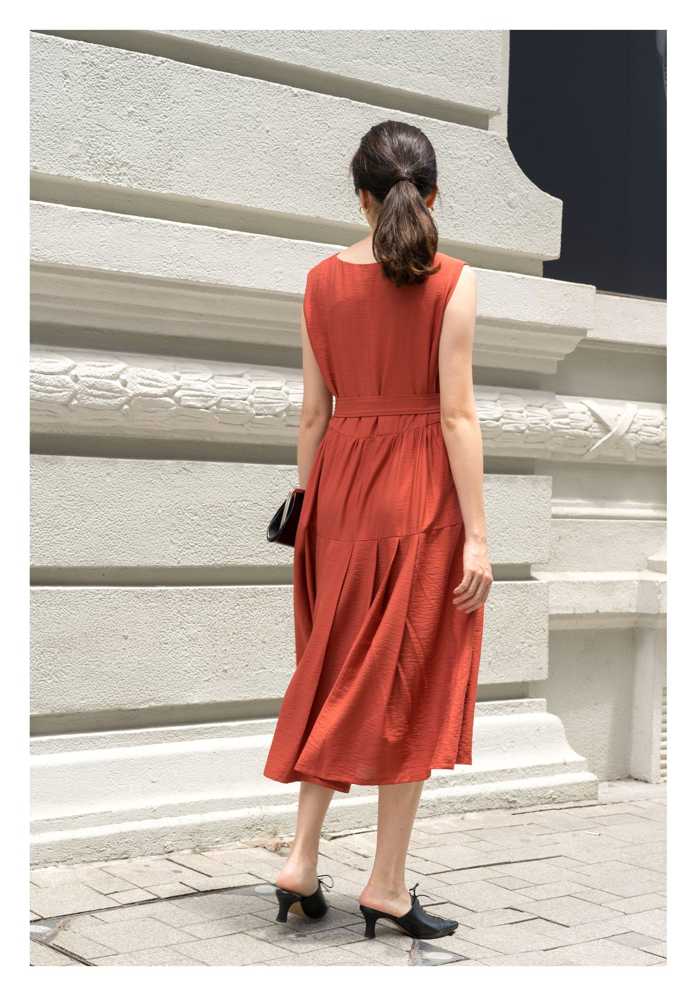 Two Ways Square Neck Button Dress Brick - whoami