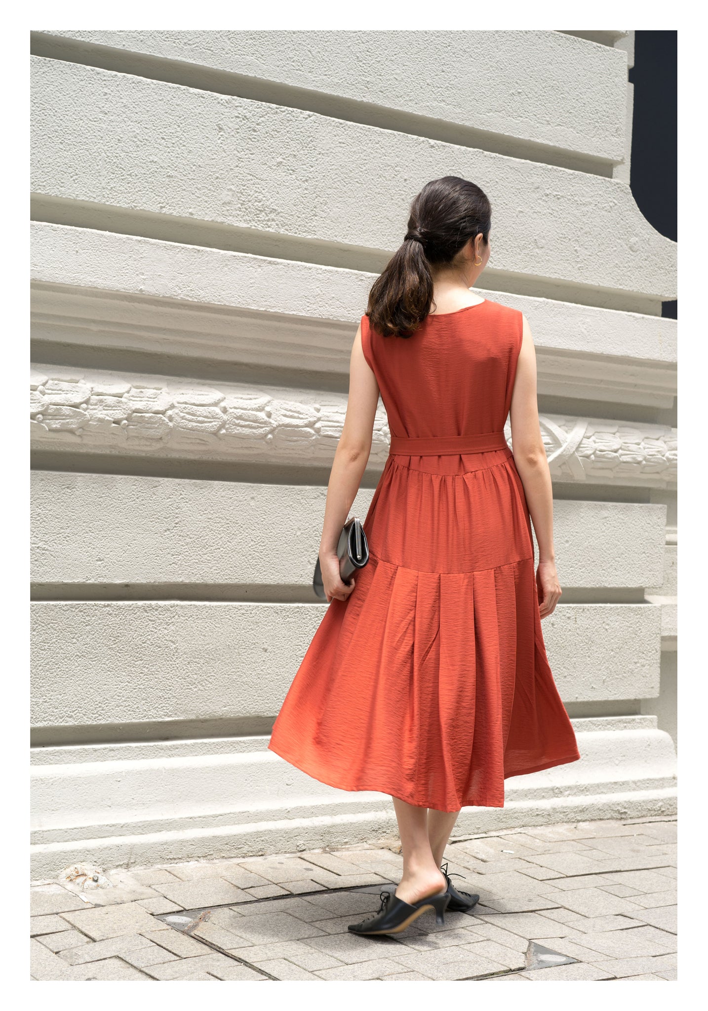 Two Ways Square Neck Button Dress Brick - whoami