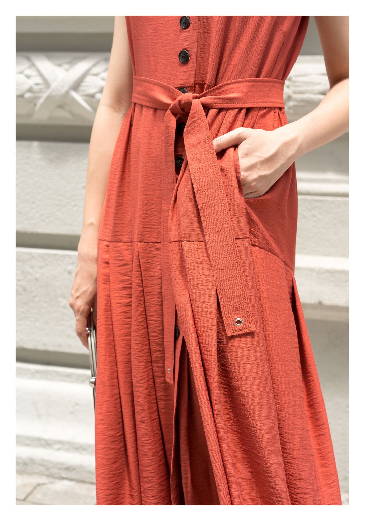 Two Ways Square Neck Button Dress Brick - whoami