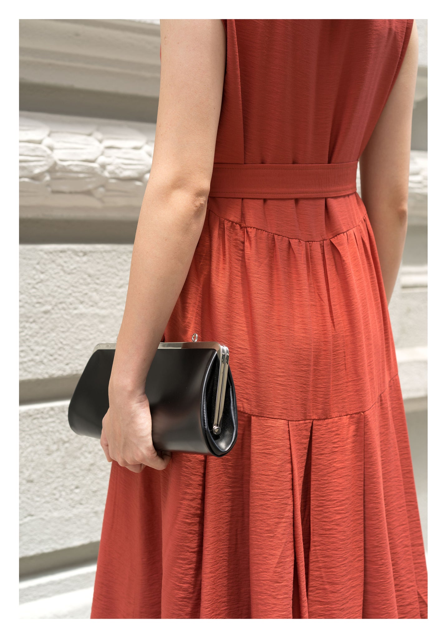 Two Ways Square Neck Button Dress Brick - whoami